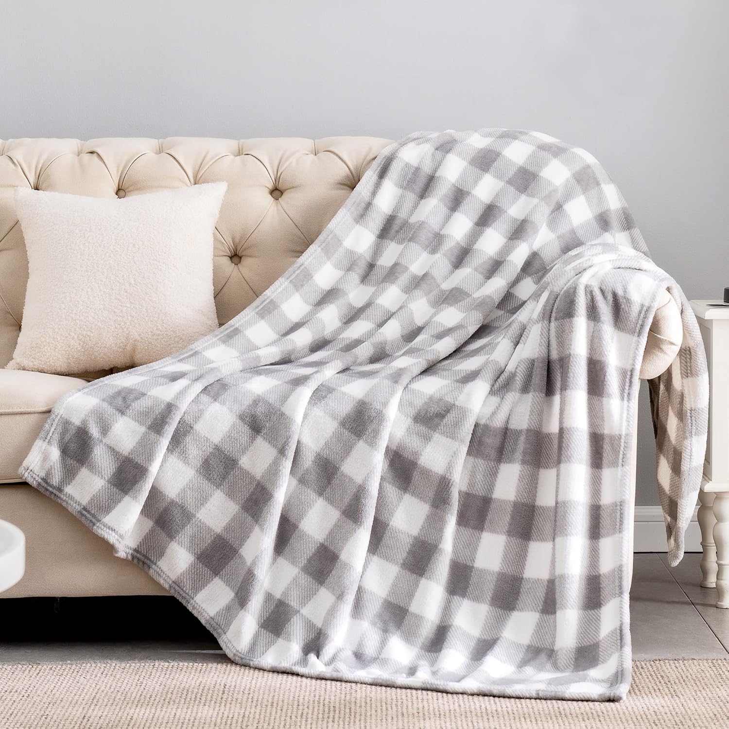 Black Throw Pillow — 50" — Grey/White Plaid