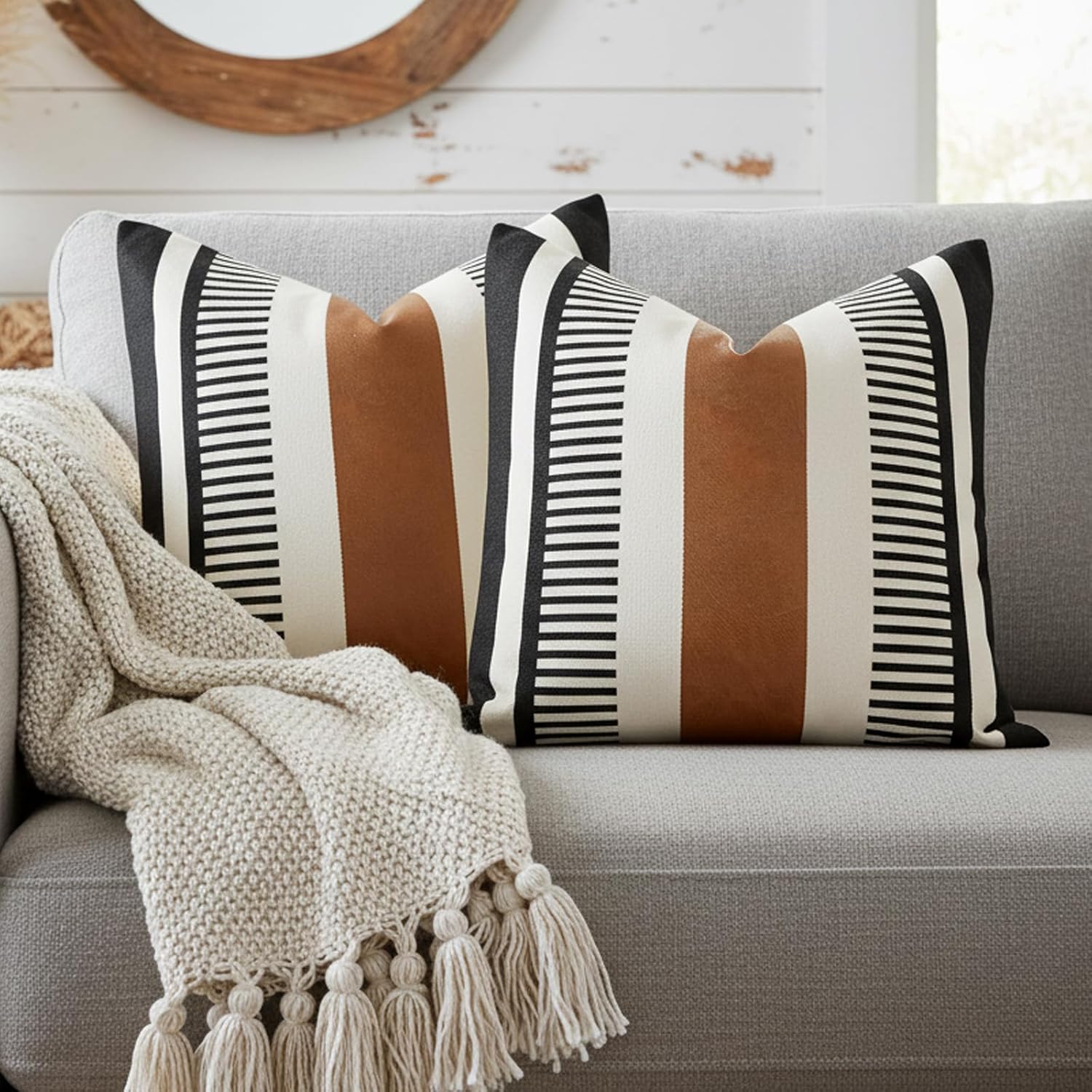 Boho Beige Throw Pillow Cover — 18" — 18" x 18" (Pack of 2)