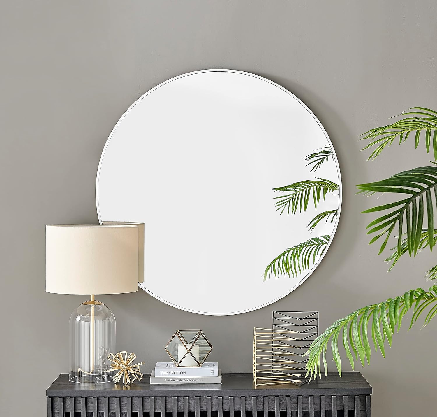 Round Luxe Black Wall Mirror — 39.4" — White