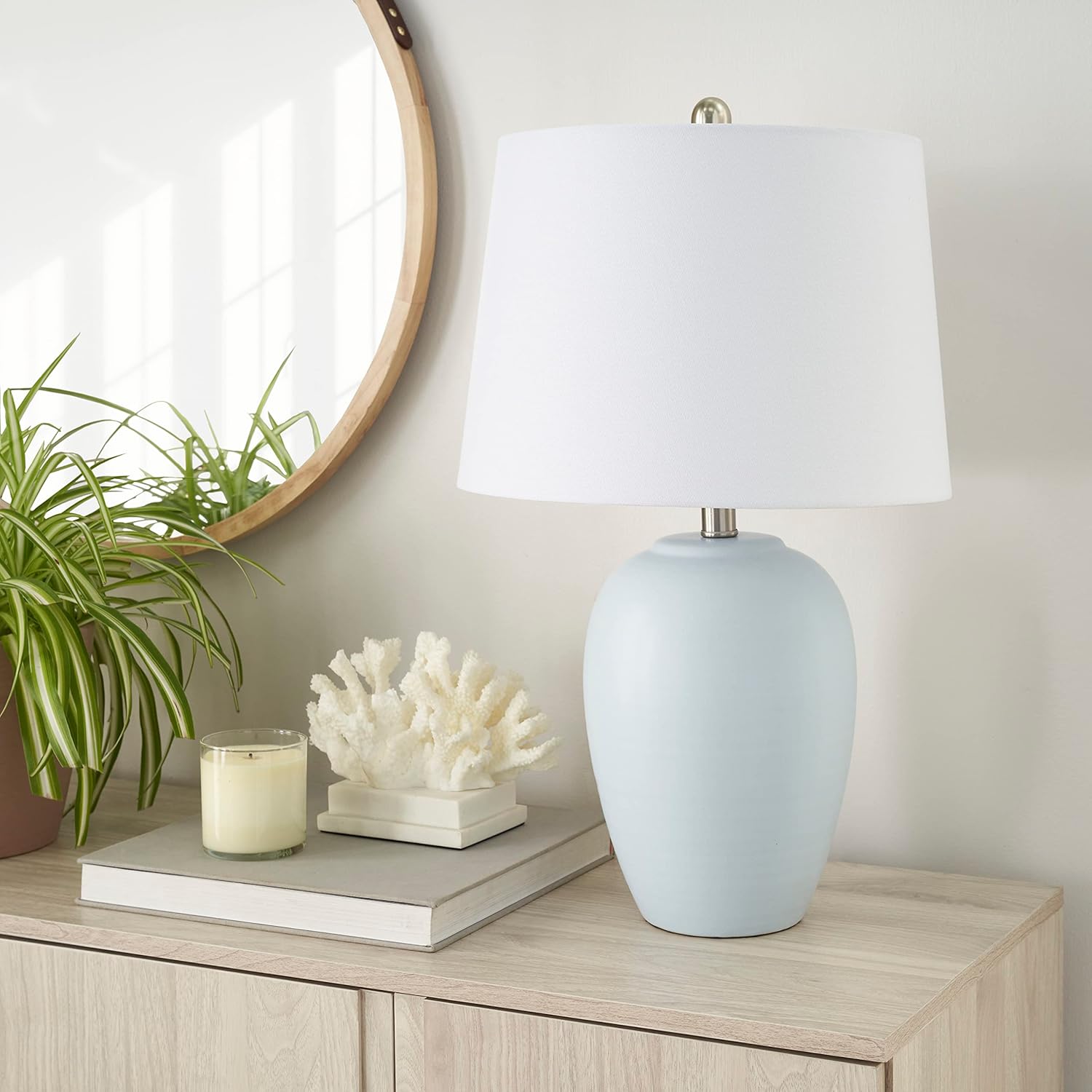 Vintage Farmhouse Beige Table Lamp — 23" — 1 Lamp - Drum Shade