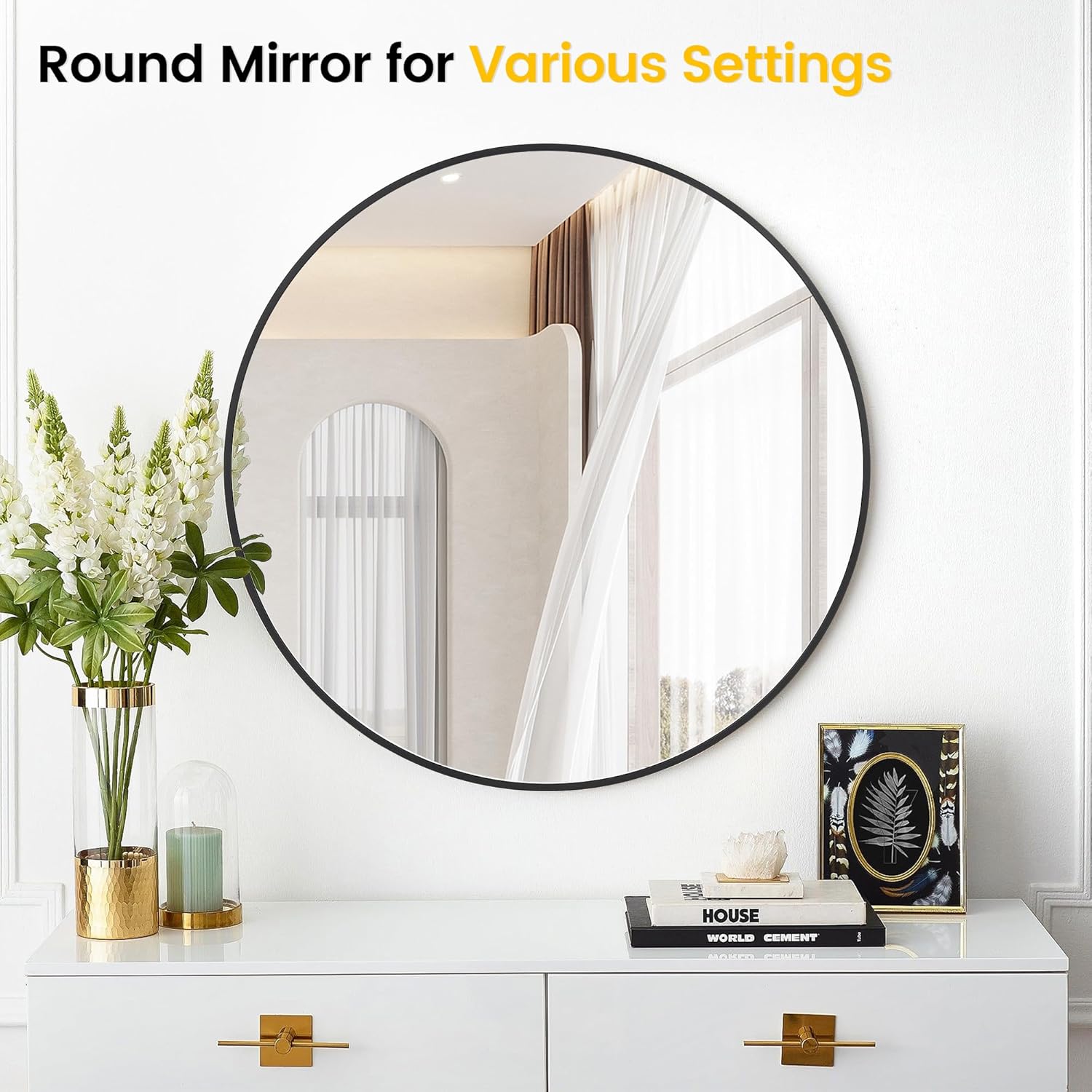 Round Black Wall Mirror — 30" - View 3