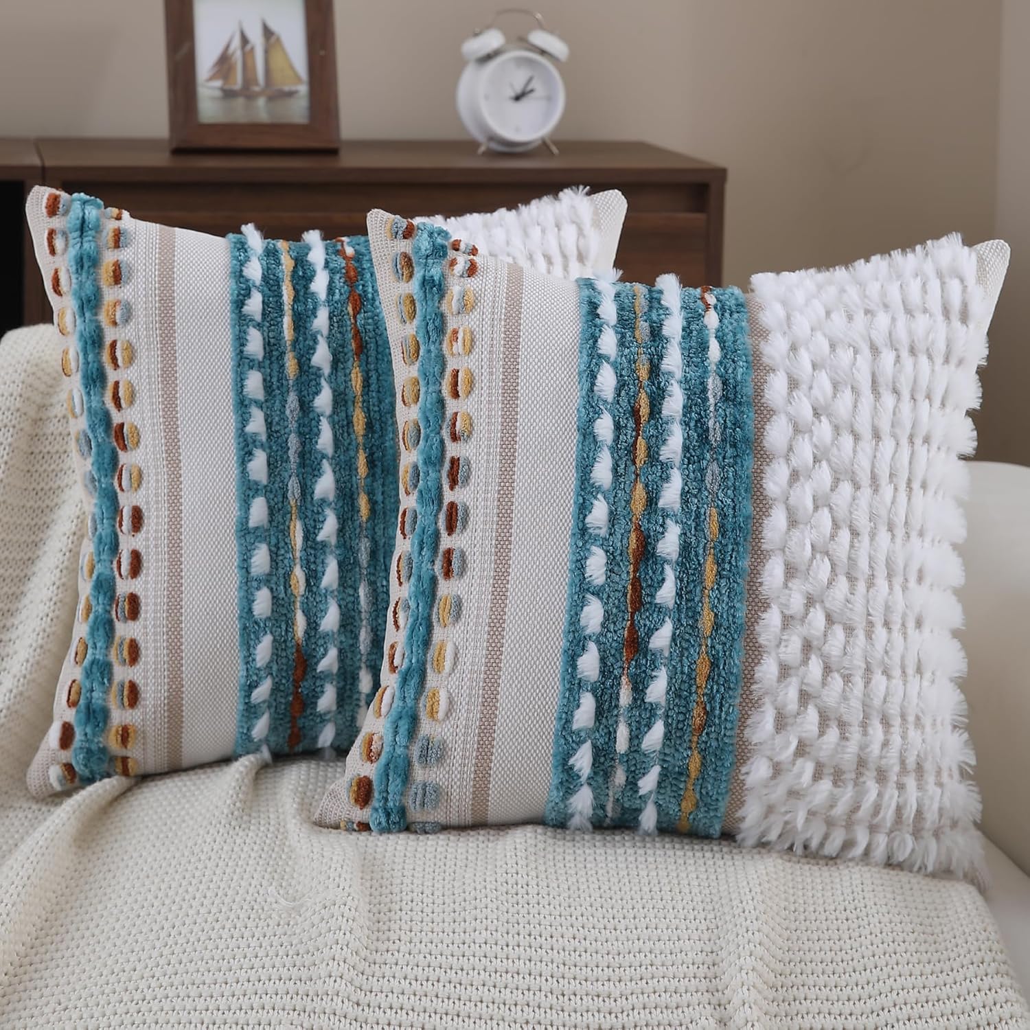 Chenille Boho Black Throw Pillow Cover — 18x18 — Z New Teal