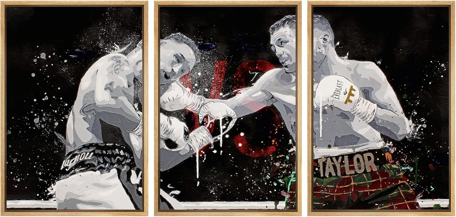 Framed Mid-Century Fabric Wall Art — 16" — 24" x 36" x 3 Panels NATURAL