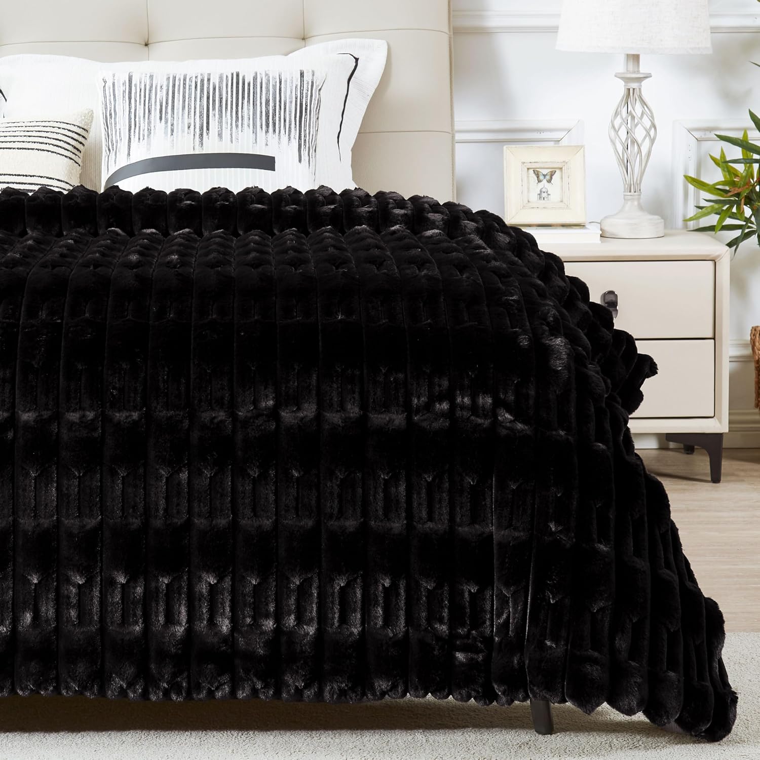 Modern Beige Throw Pillow — 50" — Black