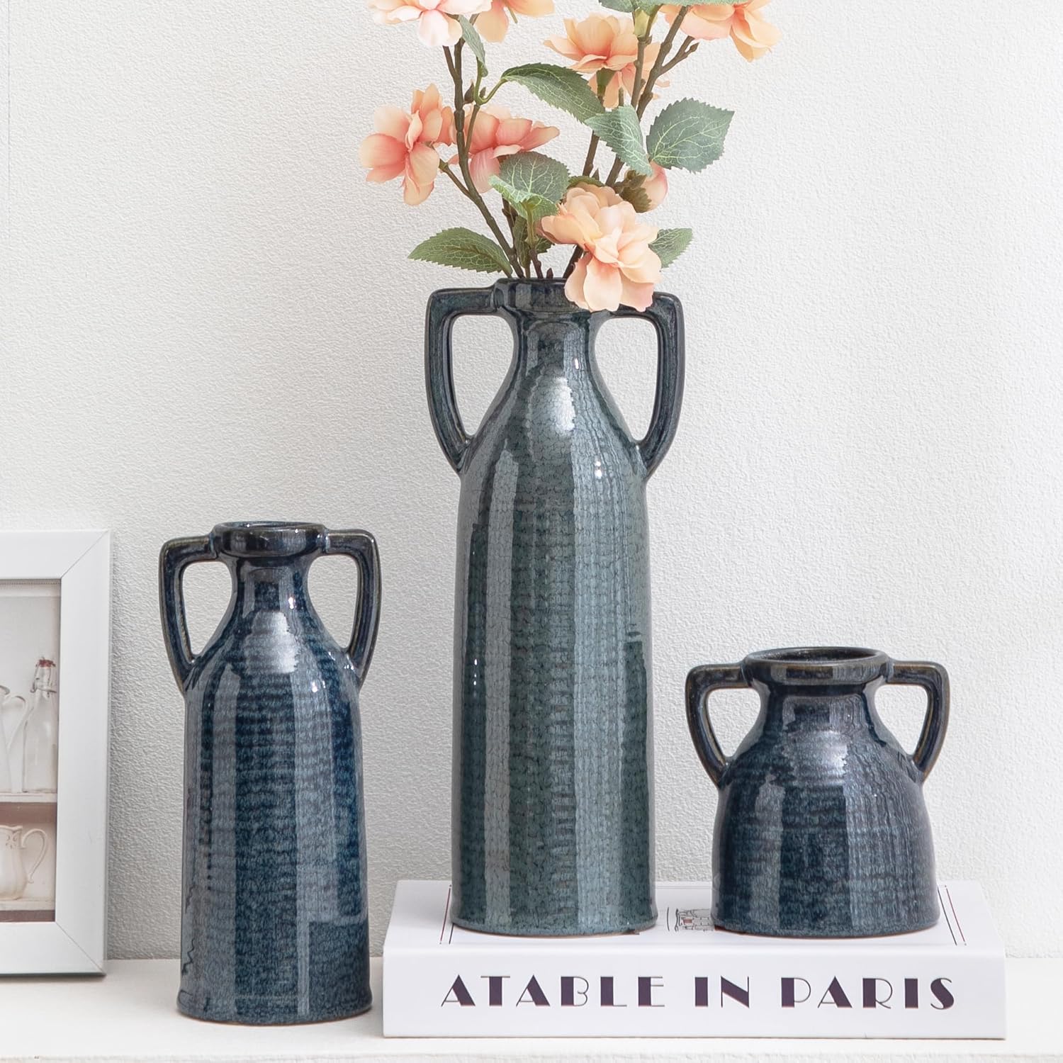 Round Farmhouse Blue Vase Set — Set of 3 — 105-blue