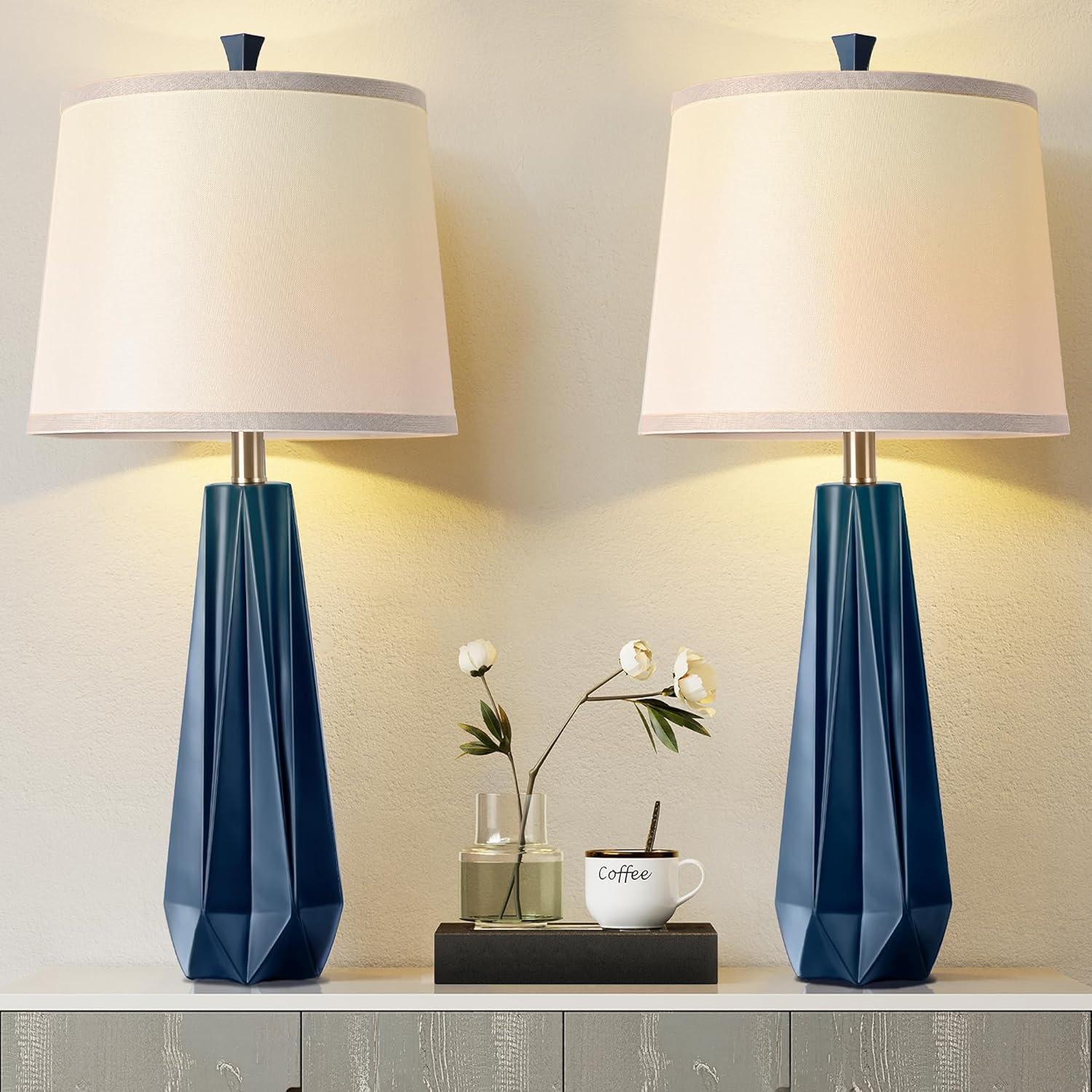 Linen Modern Black Desk Lamp — 27" — Blue