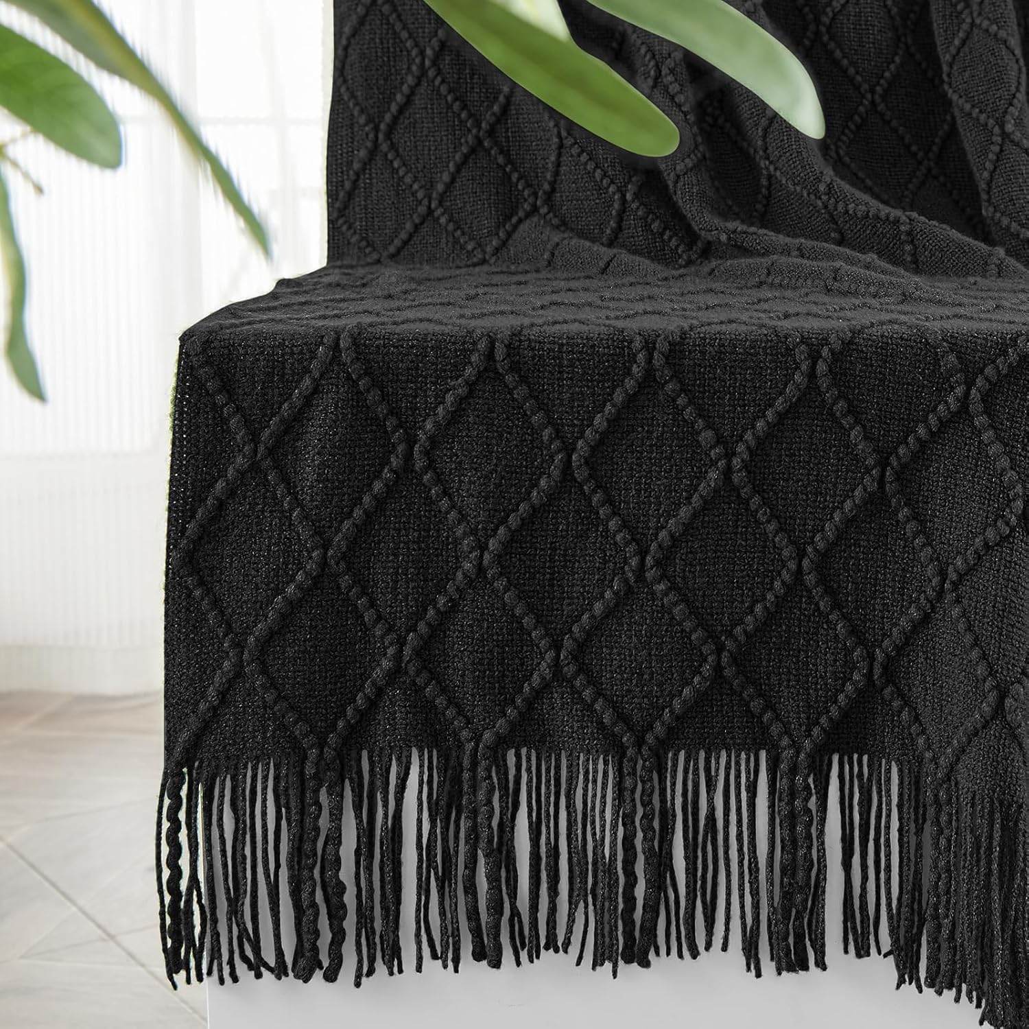 Boho Beige Throw Pillow — 50" — Black