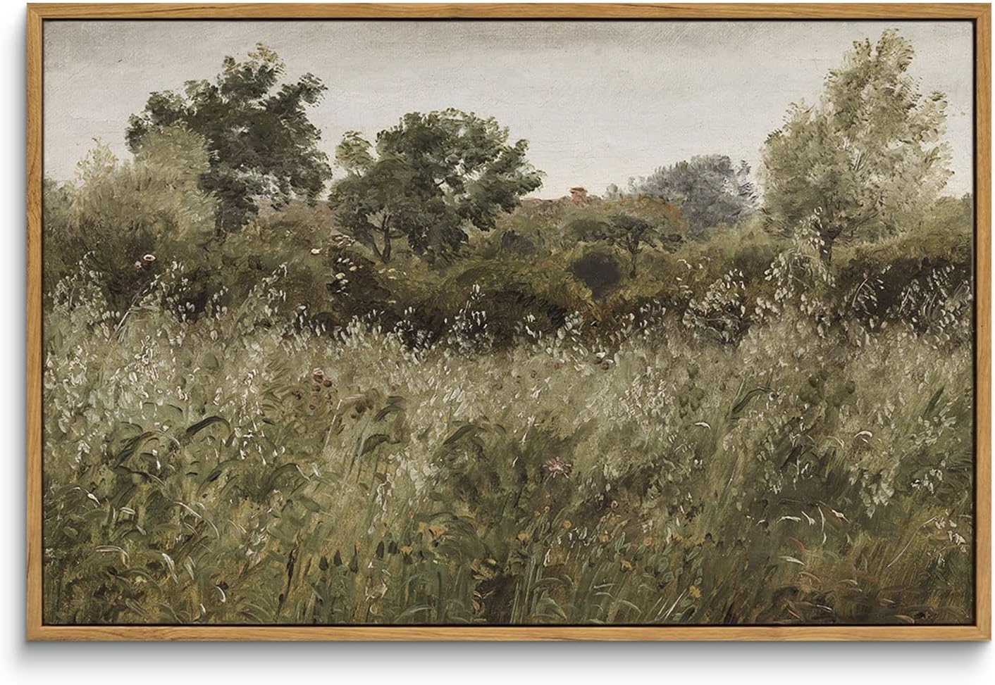 Framed Farmhouse Beige Canvas Wall Art — 24" — Grassland