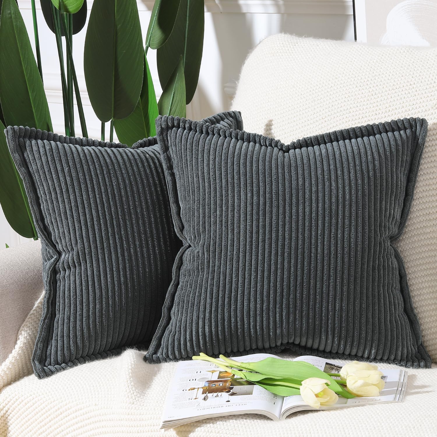 Boho Beige Throw Pillow Cover — 18" — Dark Grey