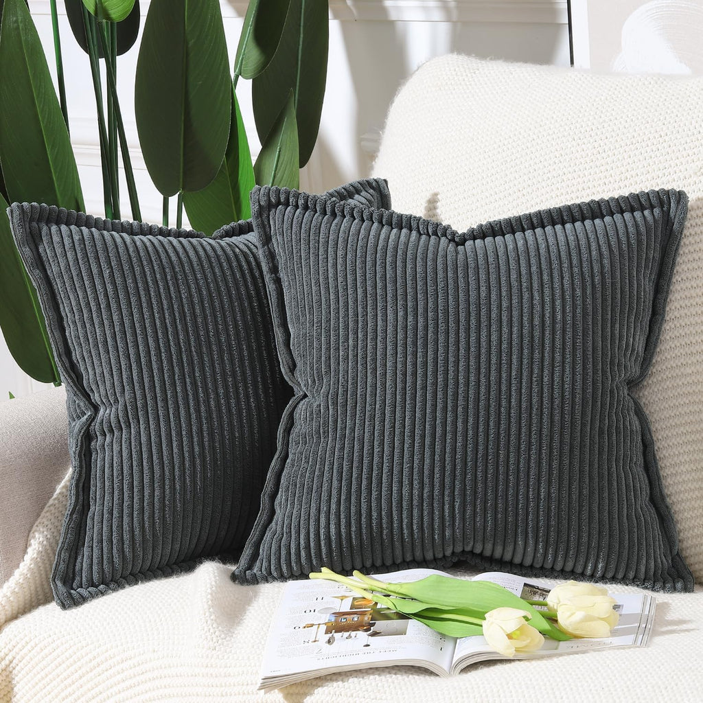 Boho Beige Throw Pillow Cover — 24" — Dark Grey