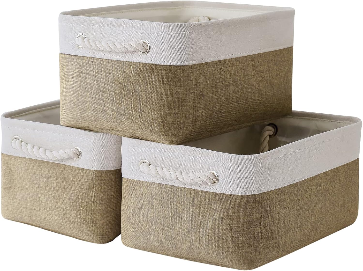 Beige Storage Bin — 2" — White & Khaki