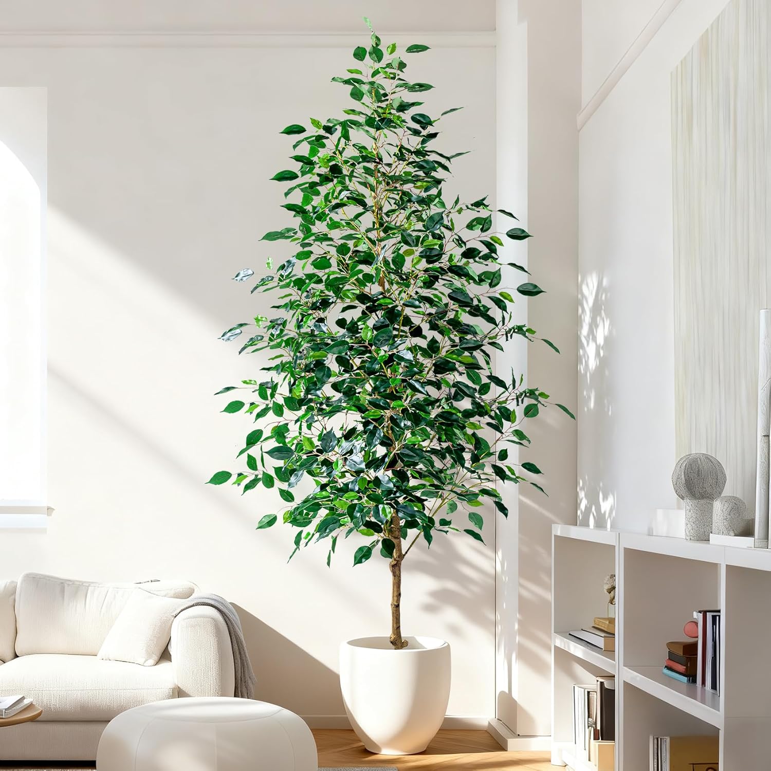 Green Artificial Plant — Green Leaf With White Pot