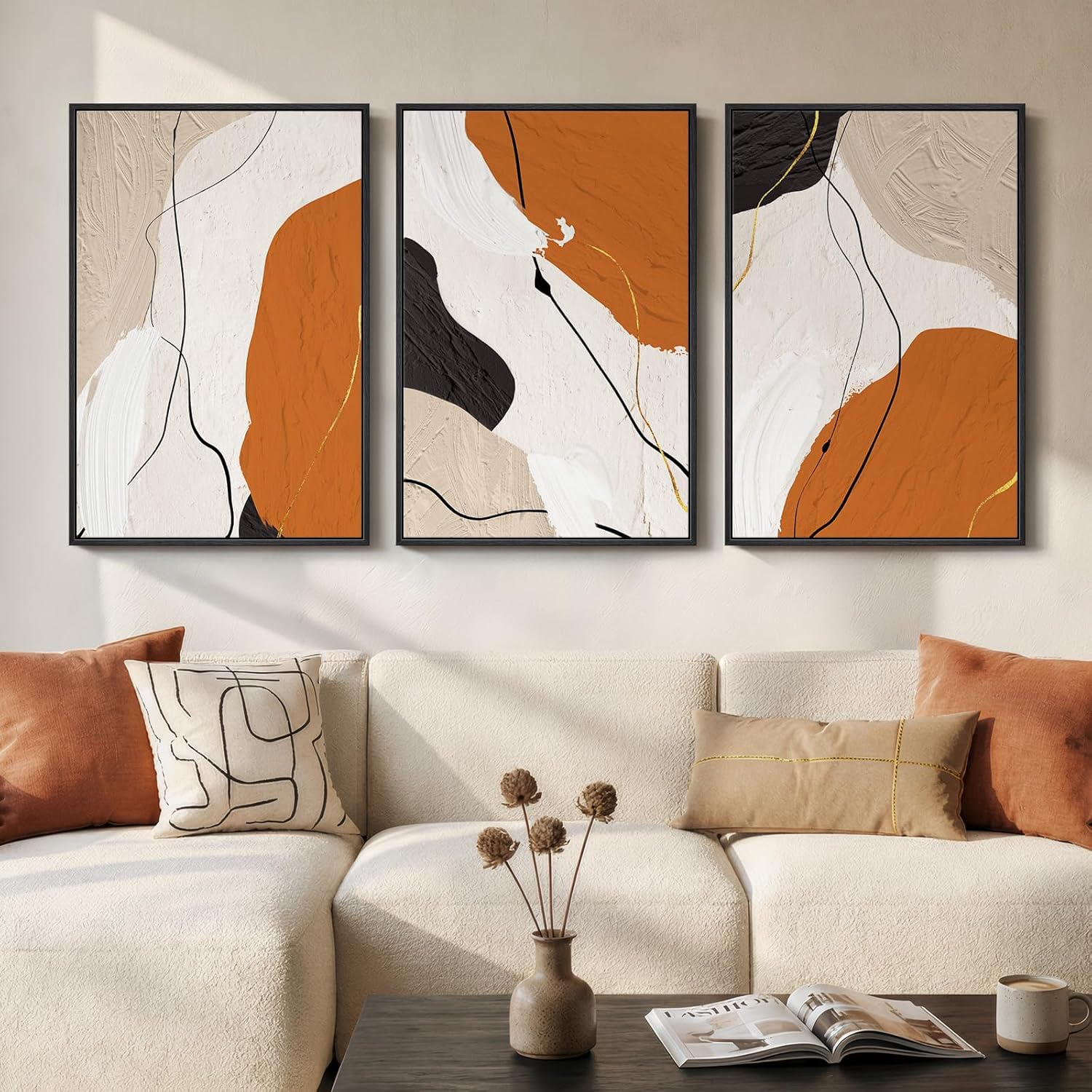 Framed Modern Beige Wall Decor — 24" — 24" W x 36" H x 3Pcs