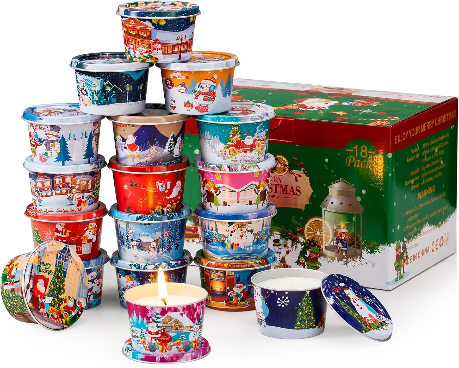 Soy Wax Metal Scented Candle — 18 Pack Chirstmas