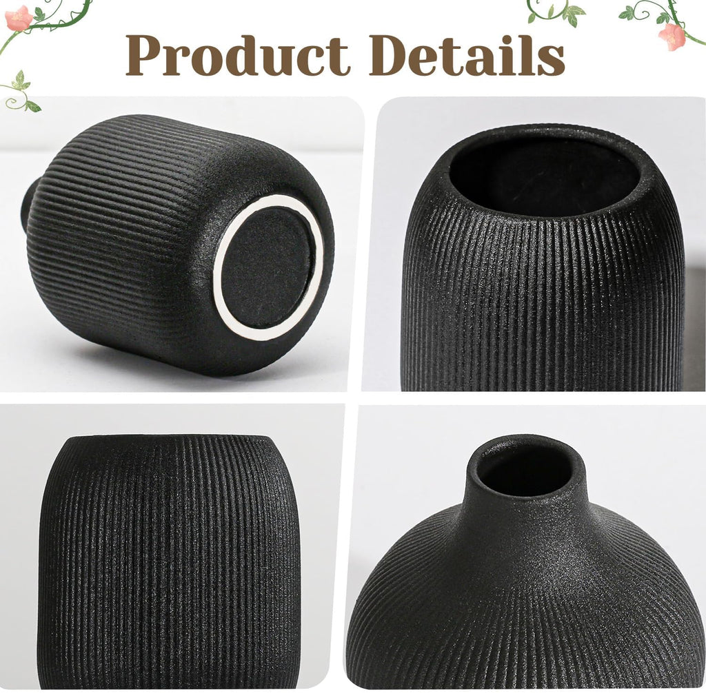 Boho Black Decorative Vase — Set of 3 - View 2