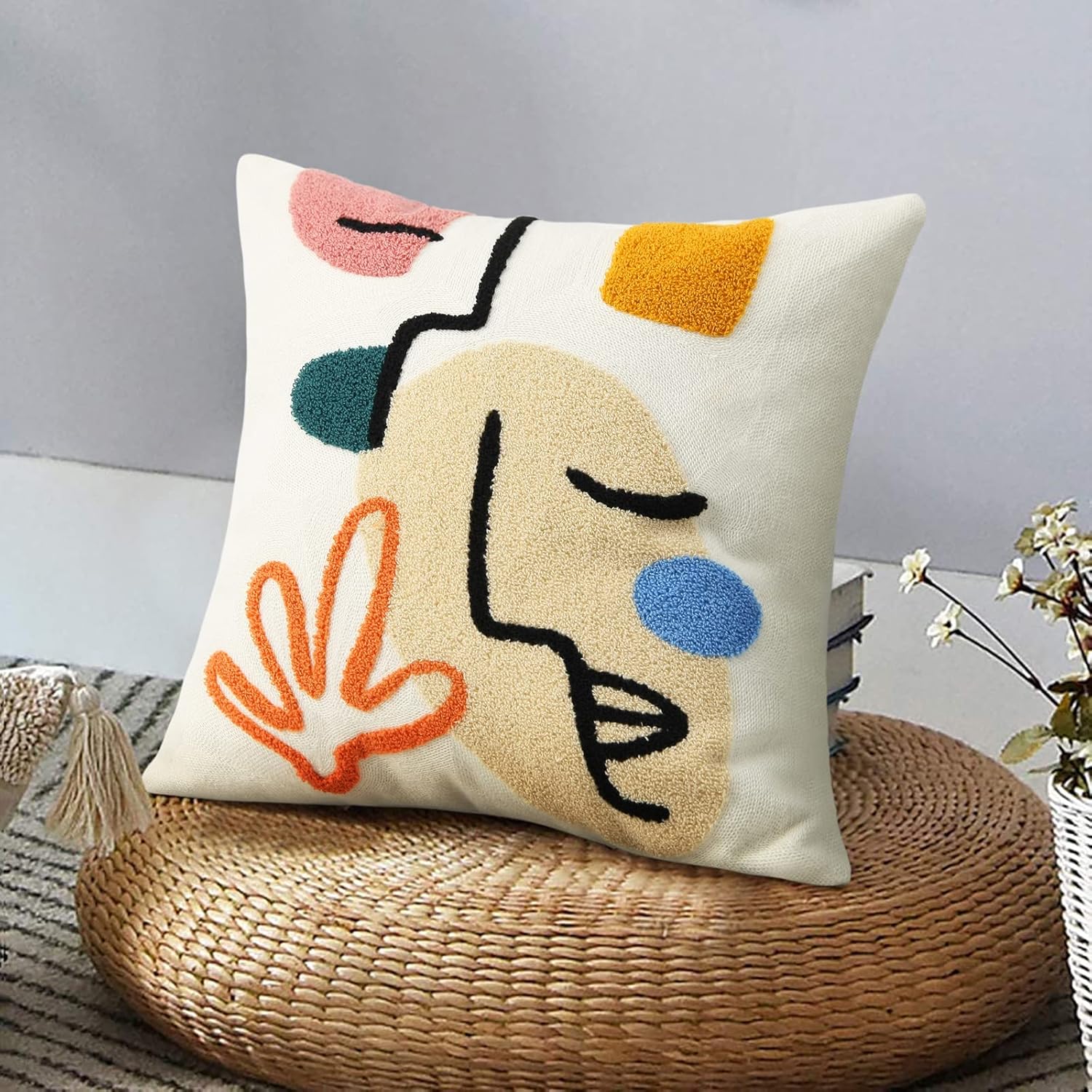 Boho Fabric Pillow Cover — 18" — Abstract Face