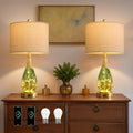 USB Boho Black Bedside Lamp — Set of 2 — Yellow Green