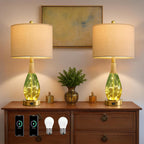 USB Boho Black Bedside Lamp — Set of 2 — Yellow Green