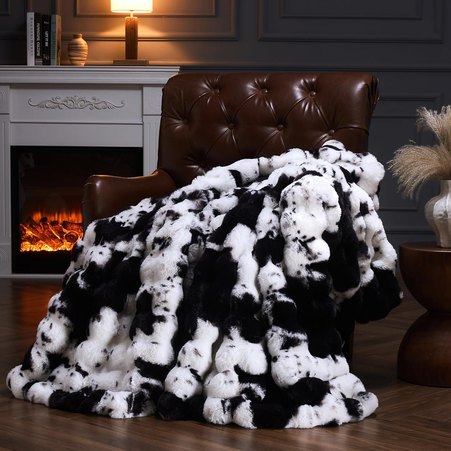 Luxe Beige Throw Pillow — 50" — Cow Print-black