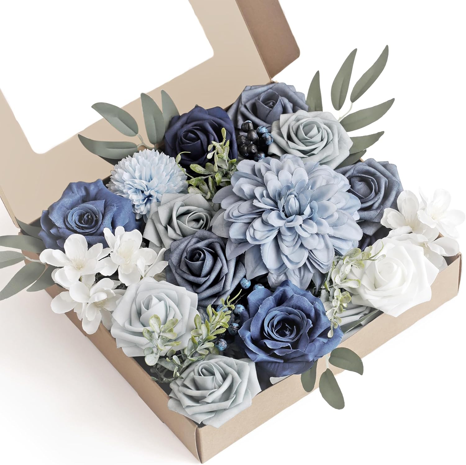 Boho Black Artificial Flowers — Midnight Blue & Silver Mist