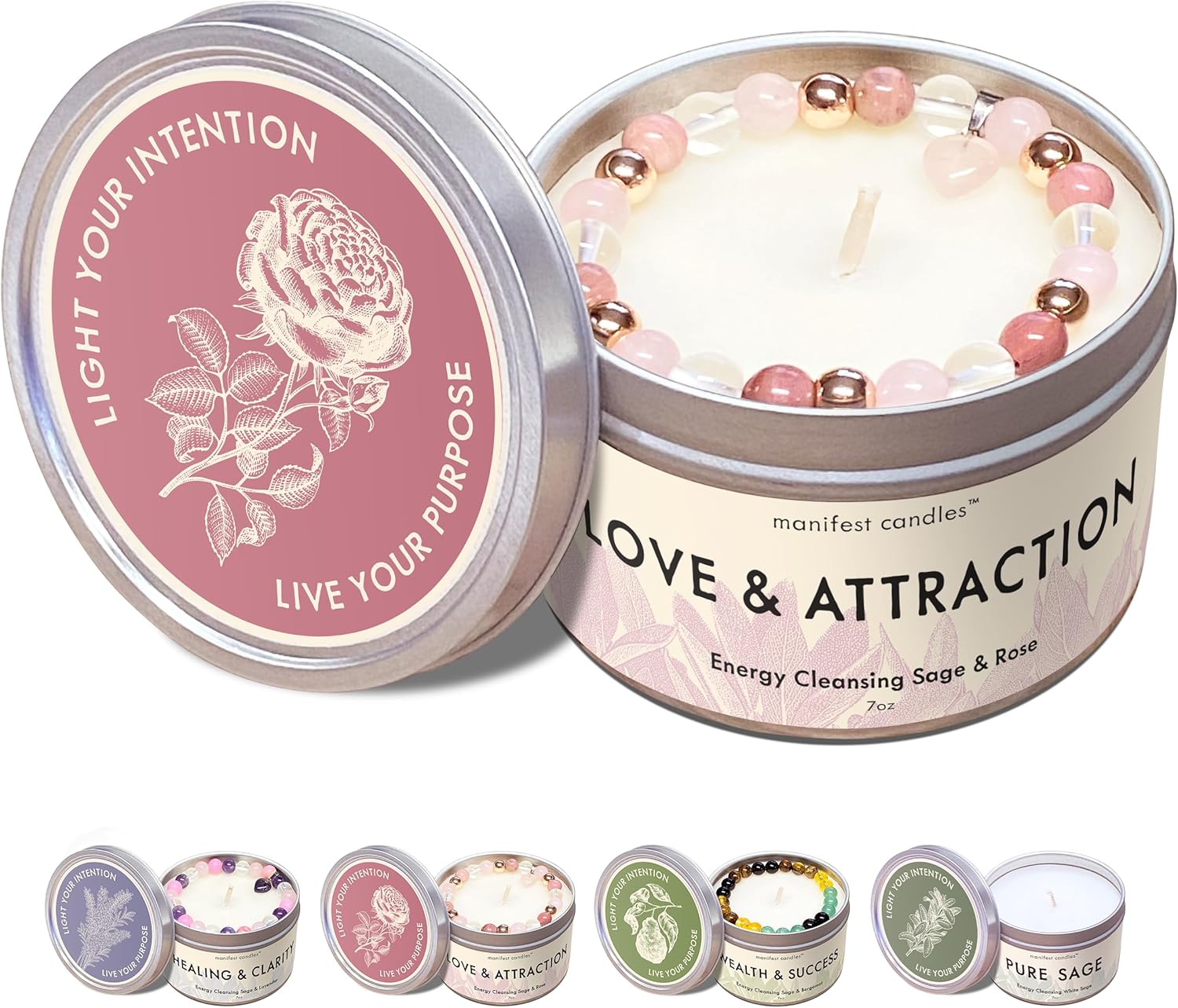 Soy Wax Green Candle Set — Love & Attraction Tin