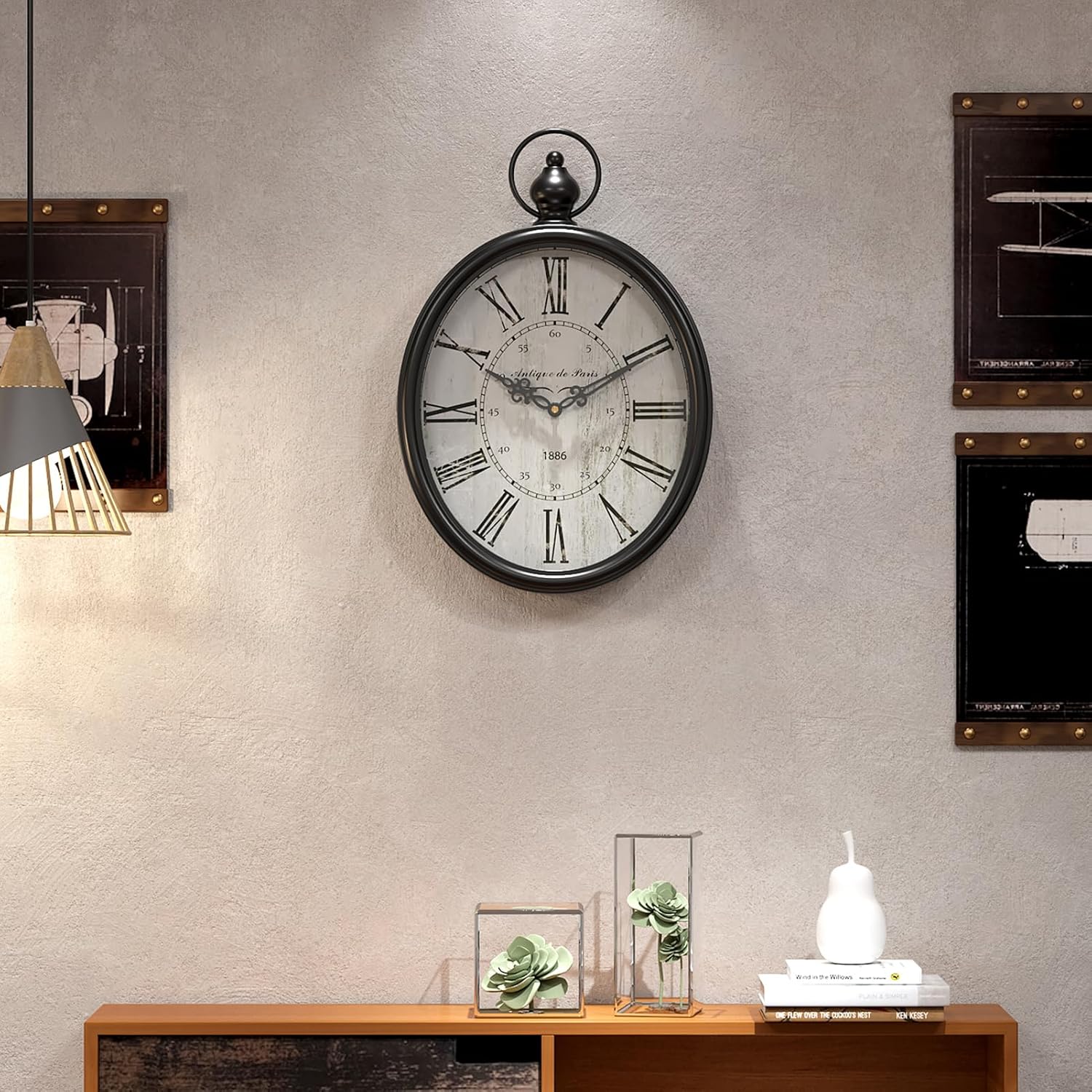 Battery Operated Farmhouse Black Wall Clock — 15.5" - View 4