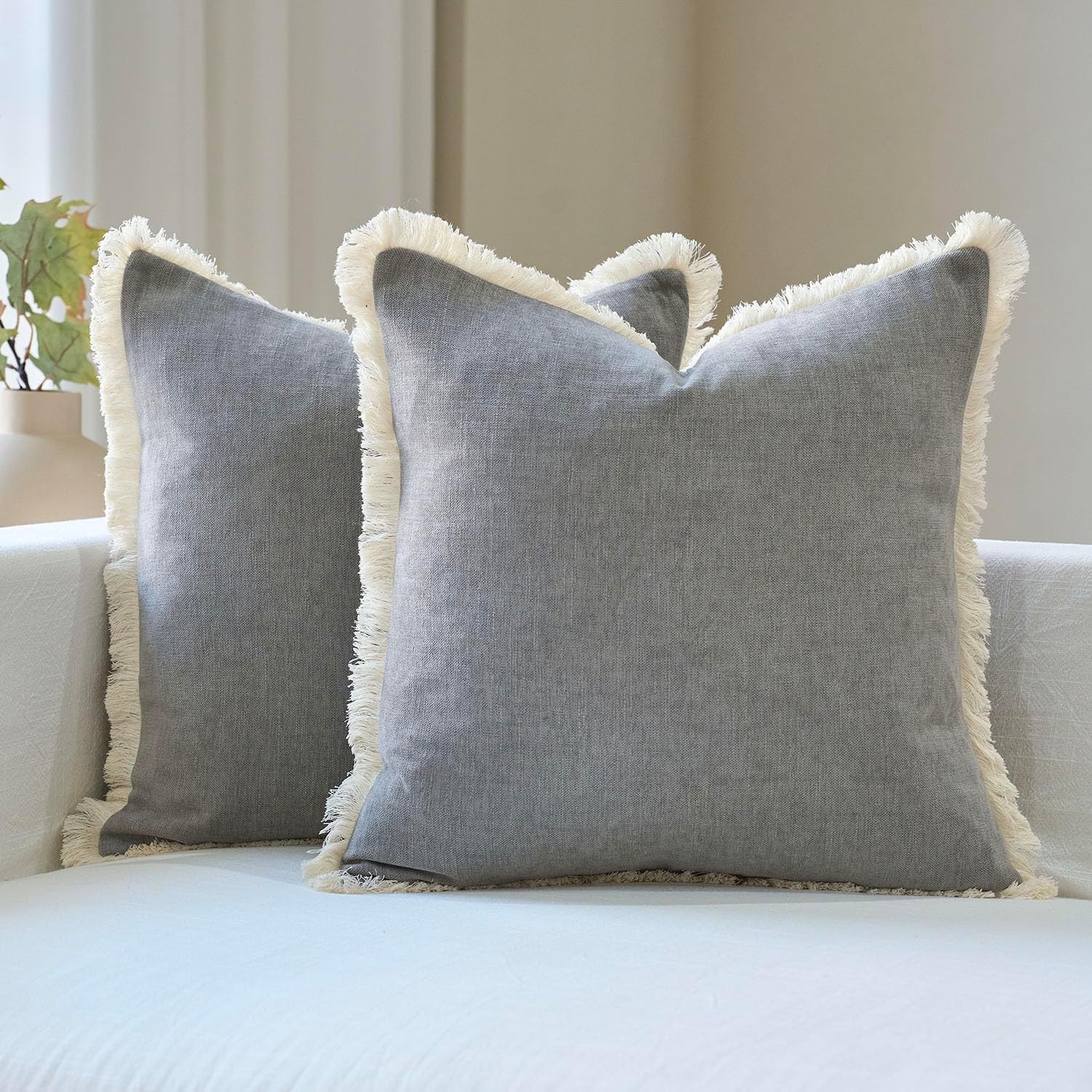 Boho Beige Throw Pillow Cover — 18" — Light Grey