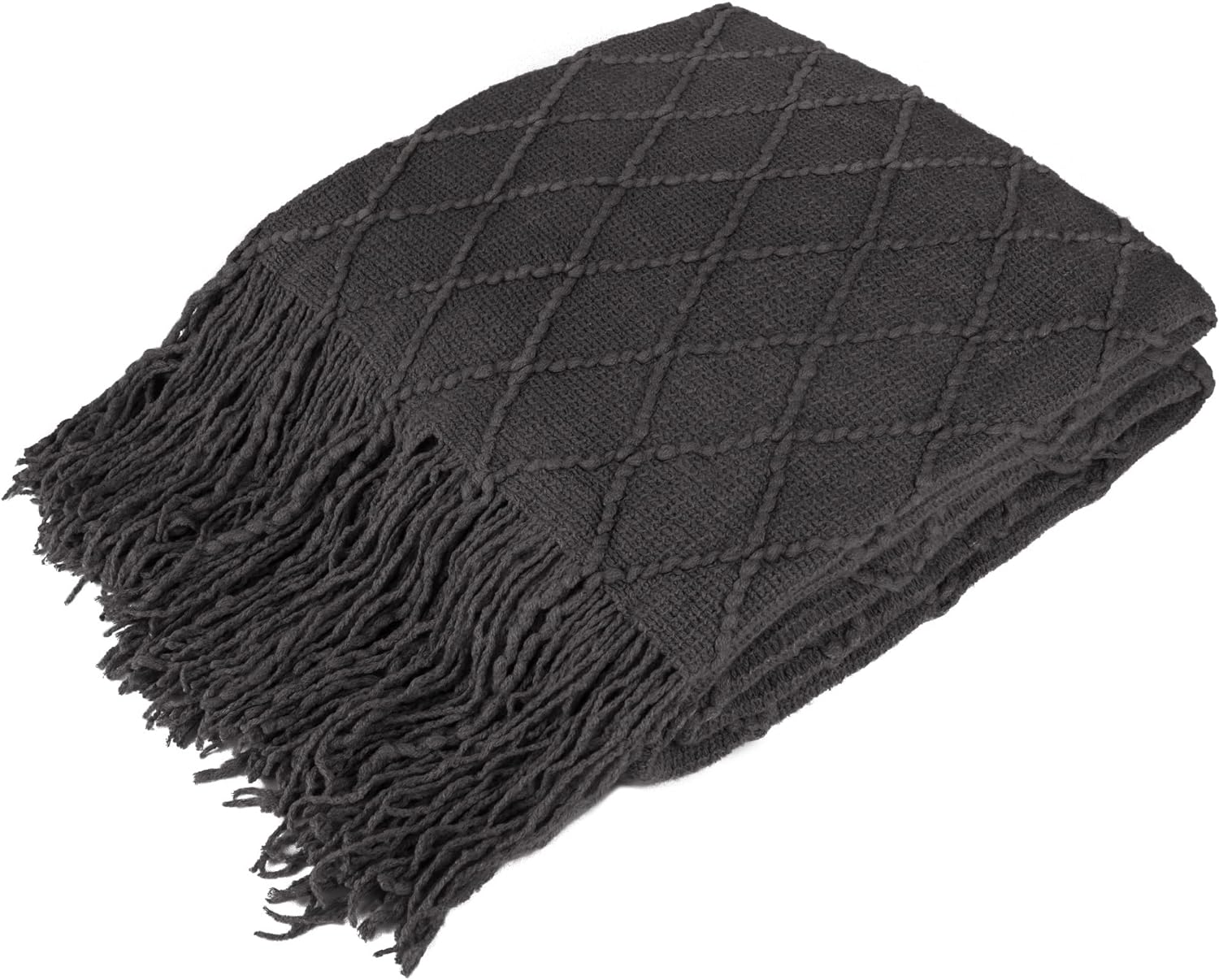 Knit Boho Beige Throw Pillow — 60" — Charcoal Gray