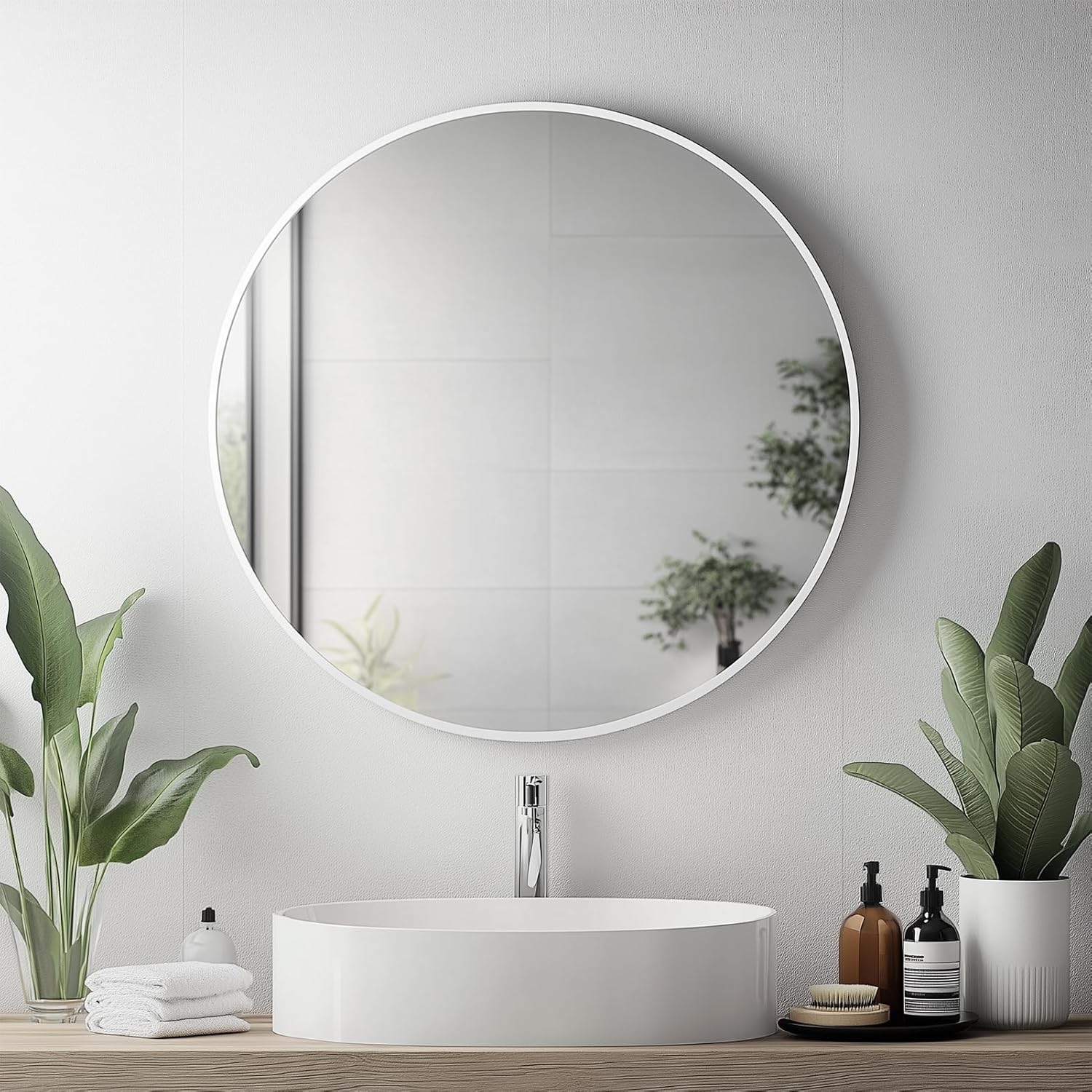 Black Round Mirror — 39" — White