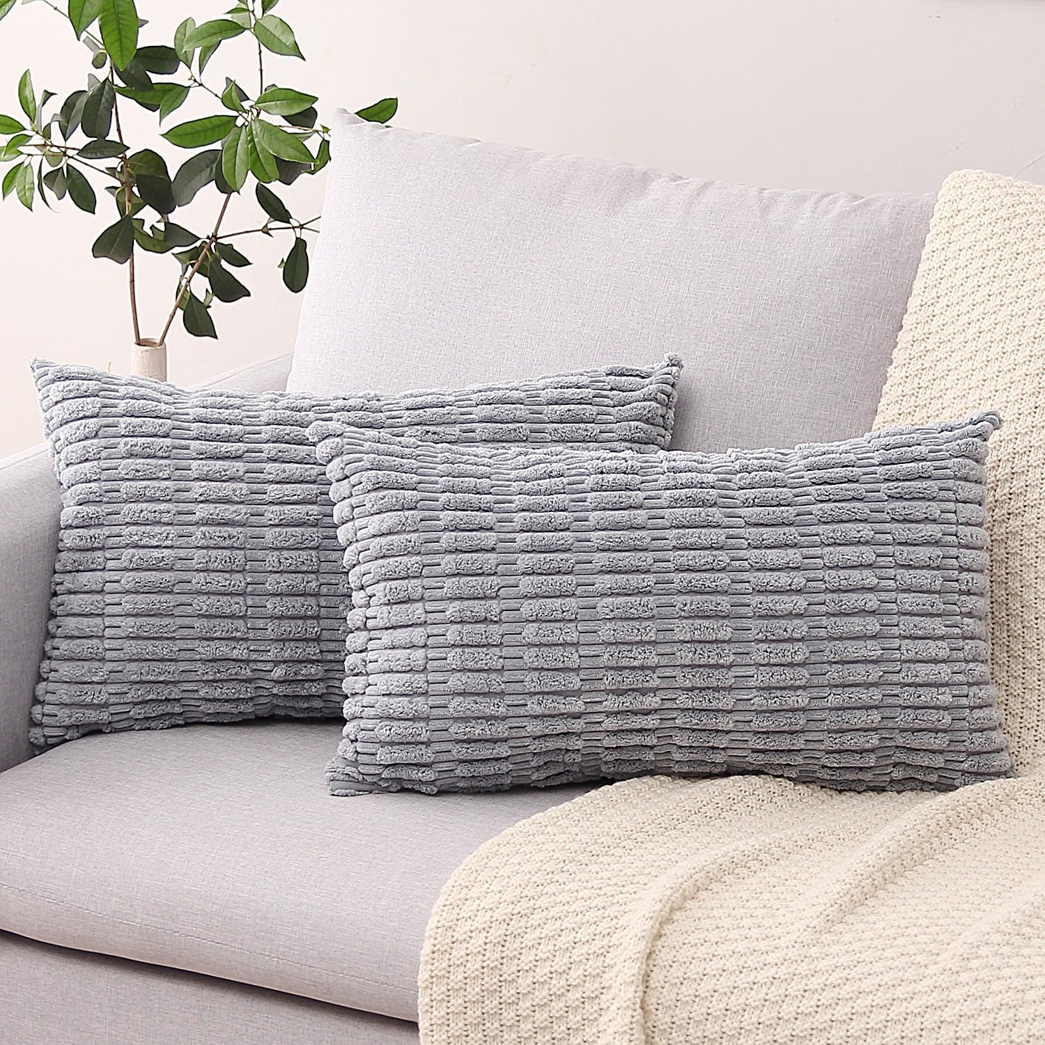 Lumbar Boho Beige Throw Pillow Cover — 20" — Light Grey