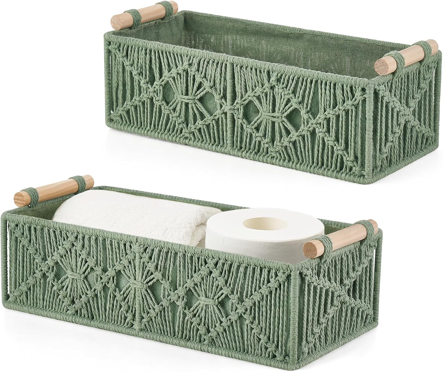Boho Brown Storage Basket — Set of 2 — Green