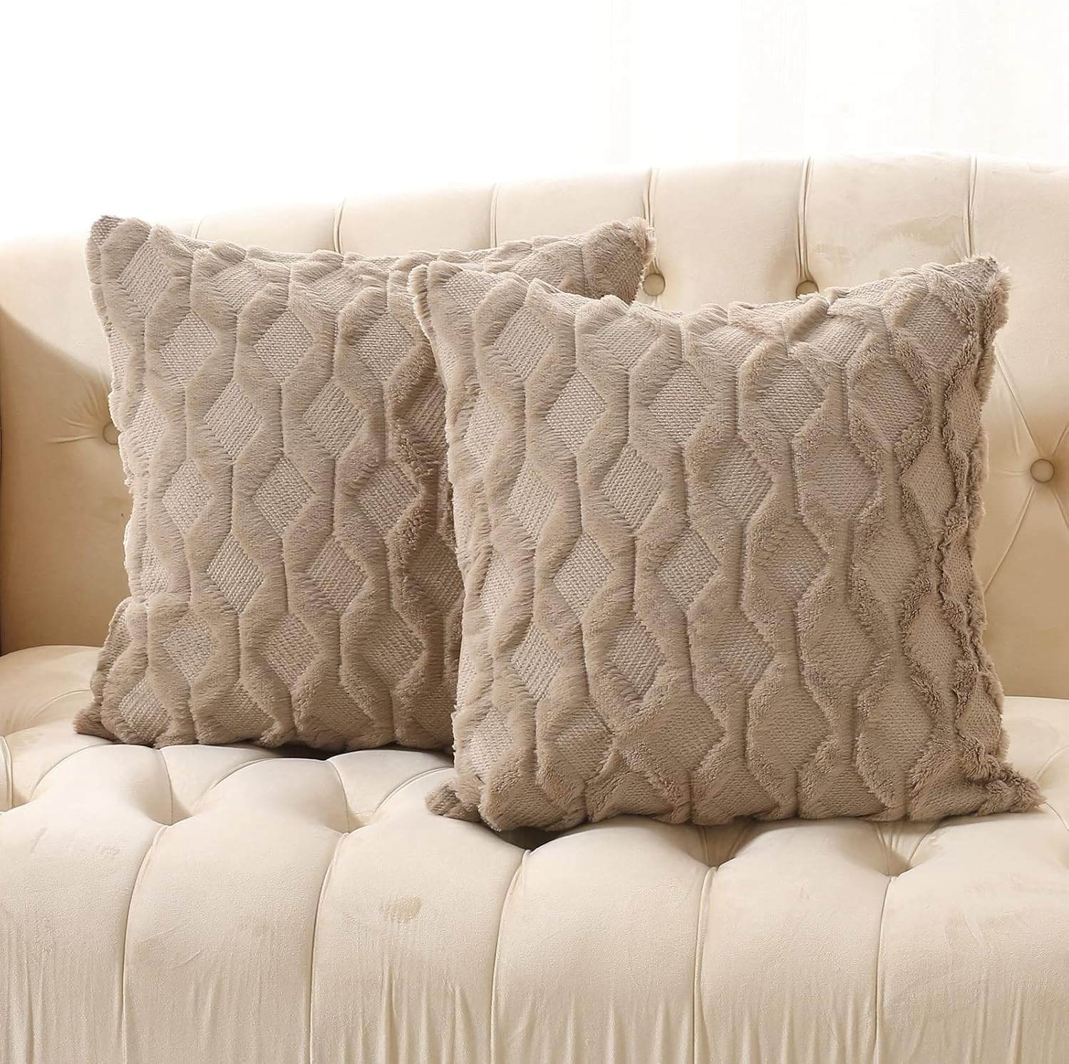 Velvet Boho Beige Throw Pillow Cover — 20" — Light Brown