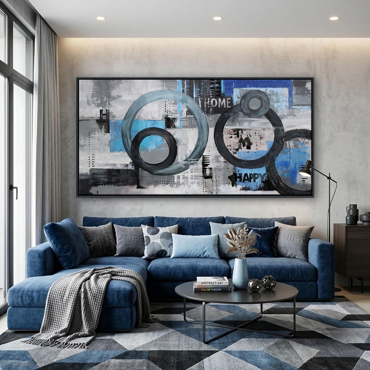 Framed Luxe Blue Canvas Wall Art — 24×48 — 29x58IN