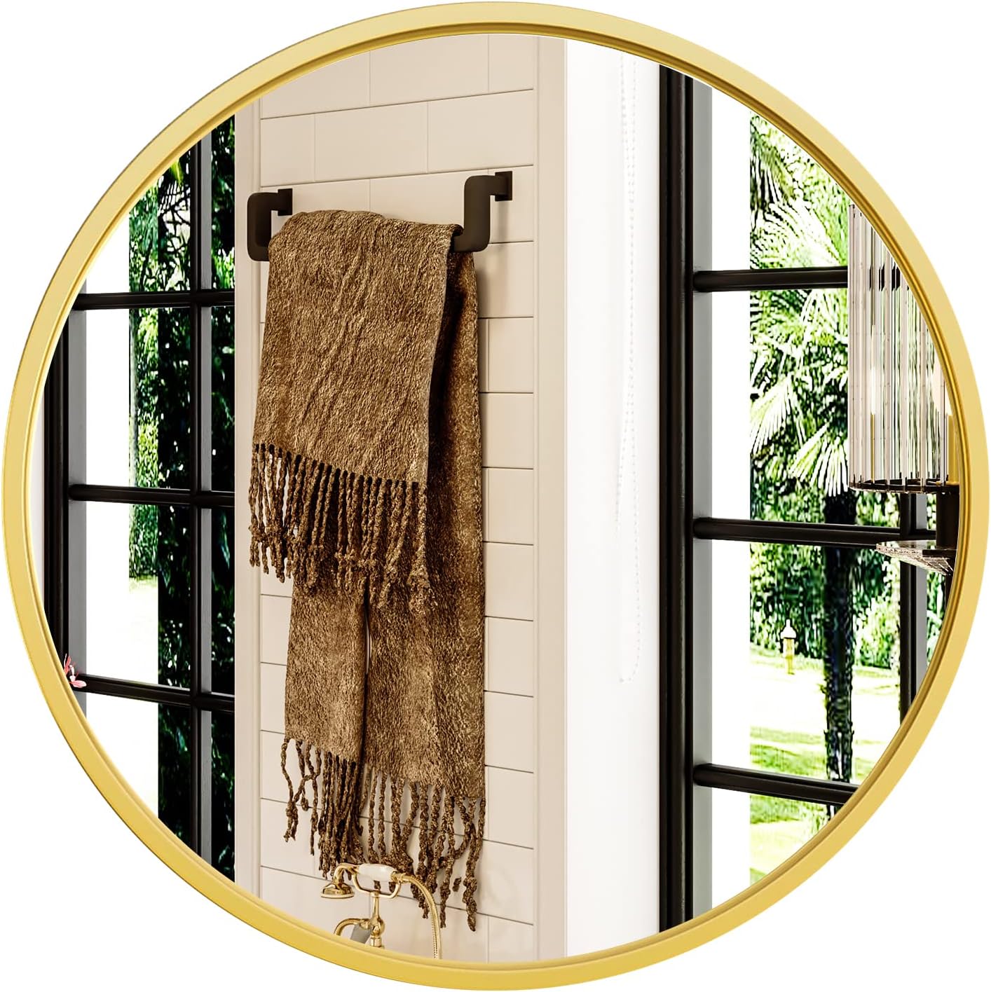 Round Black Wall Mirror — 20" — Gold