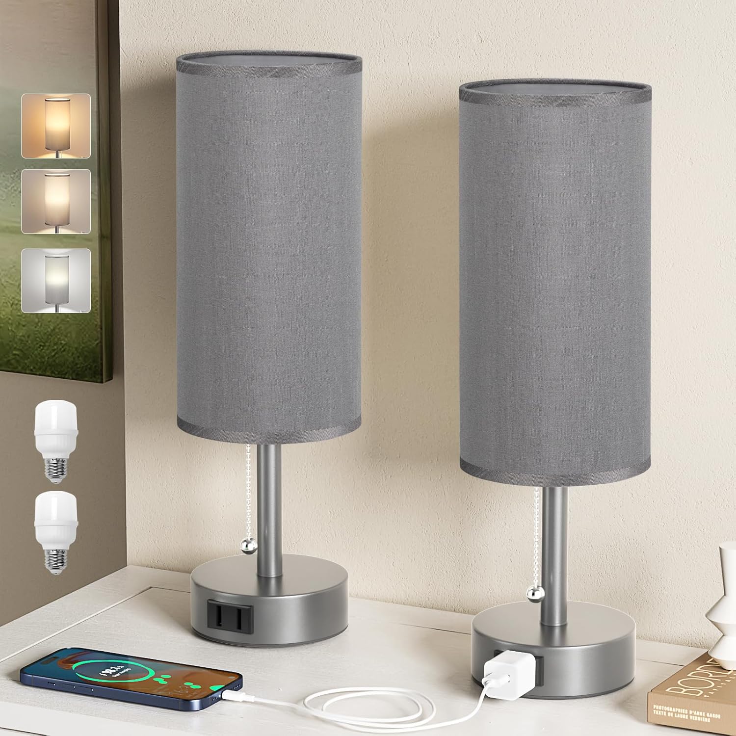 Round Beige LED Bulb — Set of 2 — Dark Gray