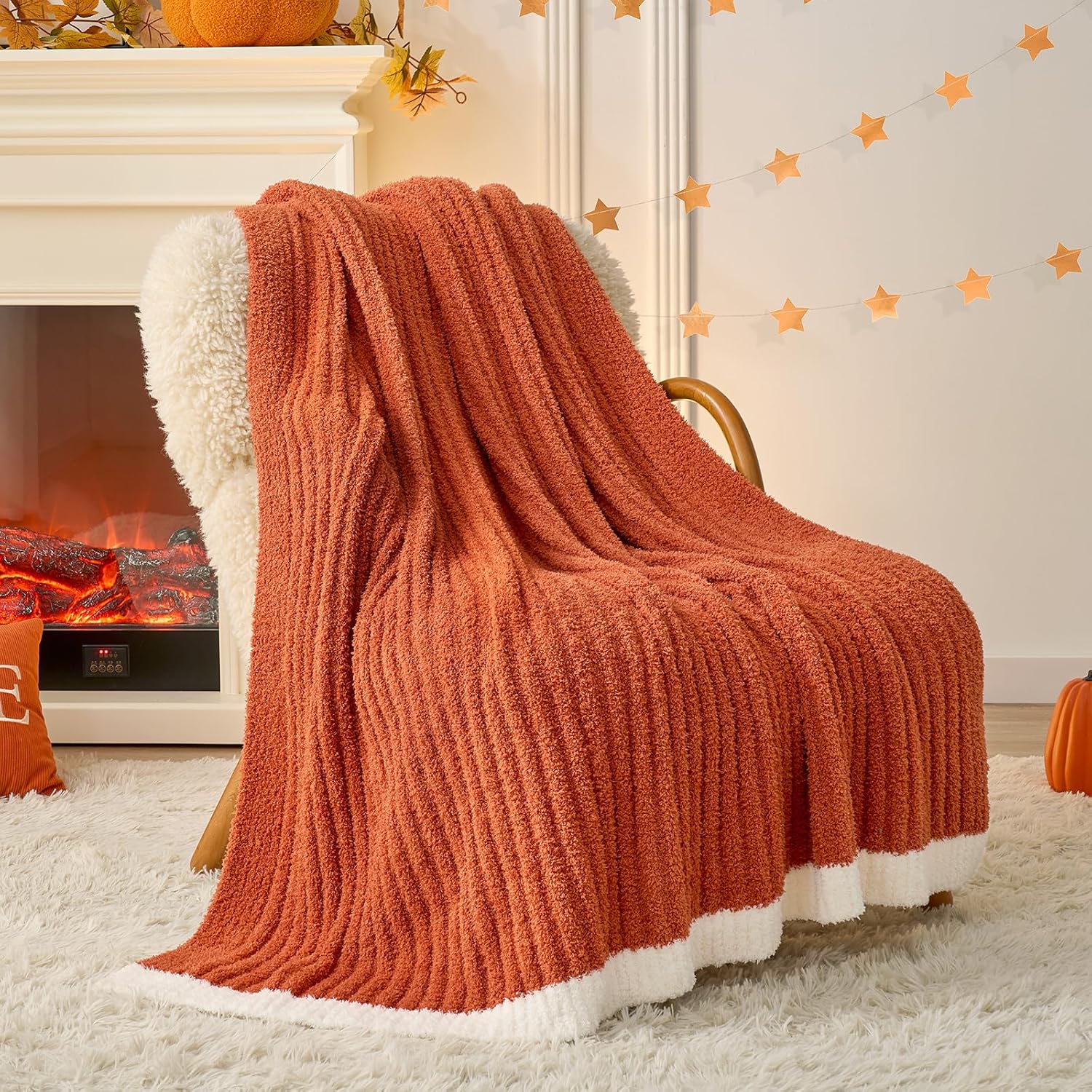 Beige Throw Pillow — 50" — Burnt Orange