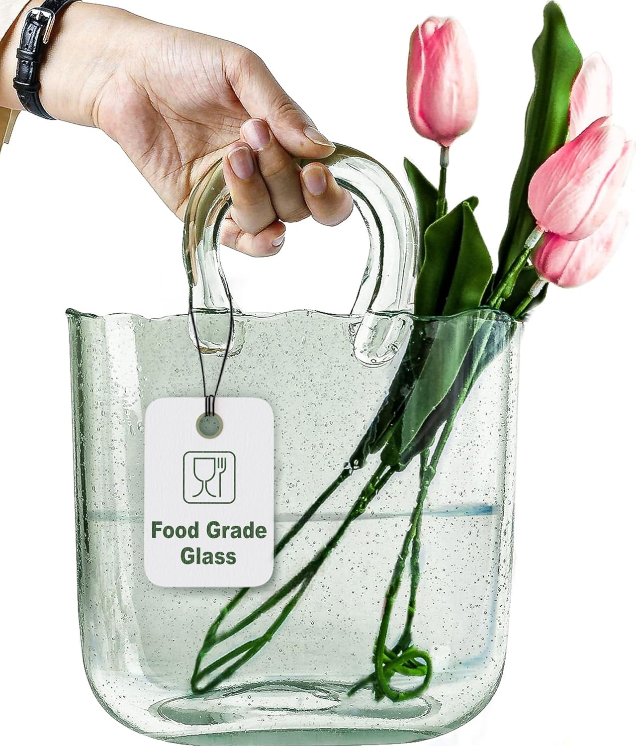 Blue Flower Vase — 10" — Green