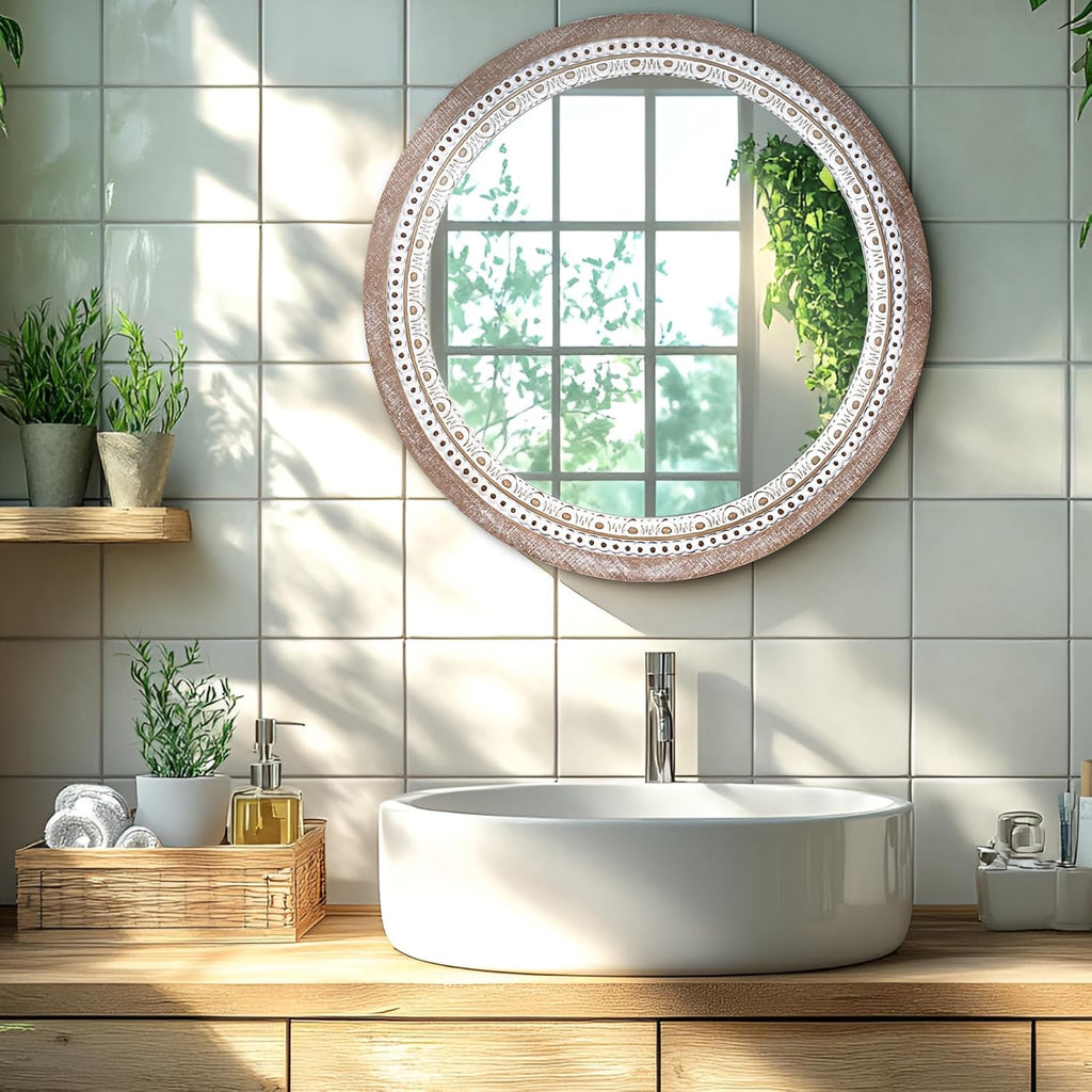 Boho Wood Round Mirror — 24" - View 2