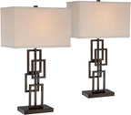 Linen Modern Gold Table Lamp — 2" — Two Set - Dark Bronze