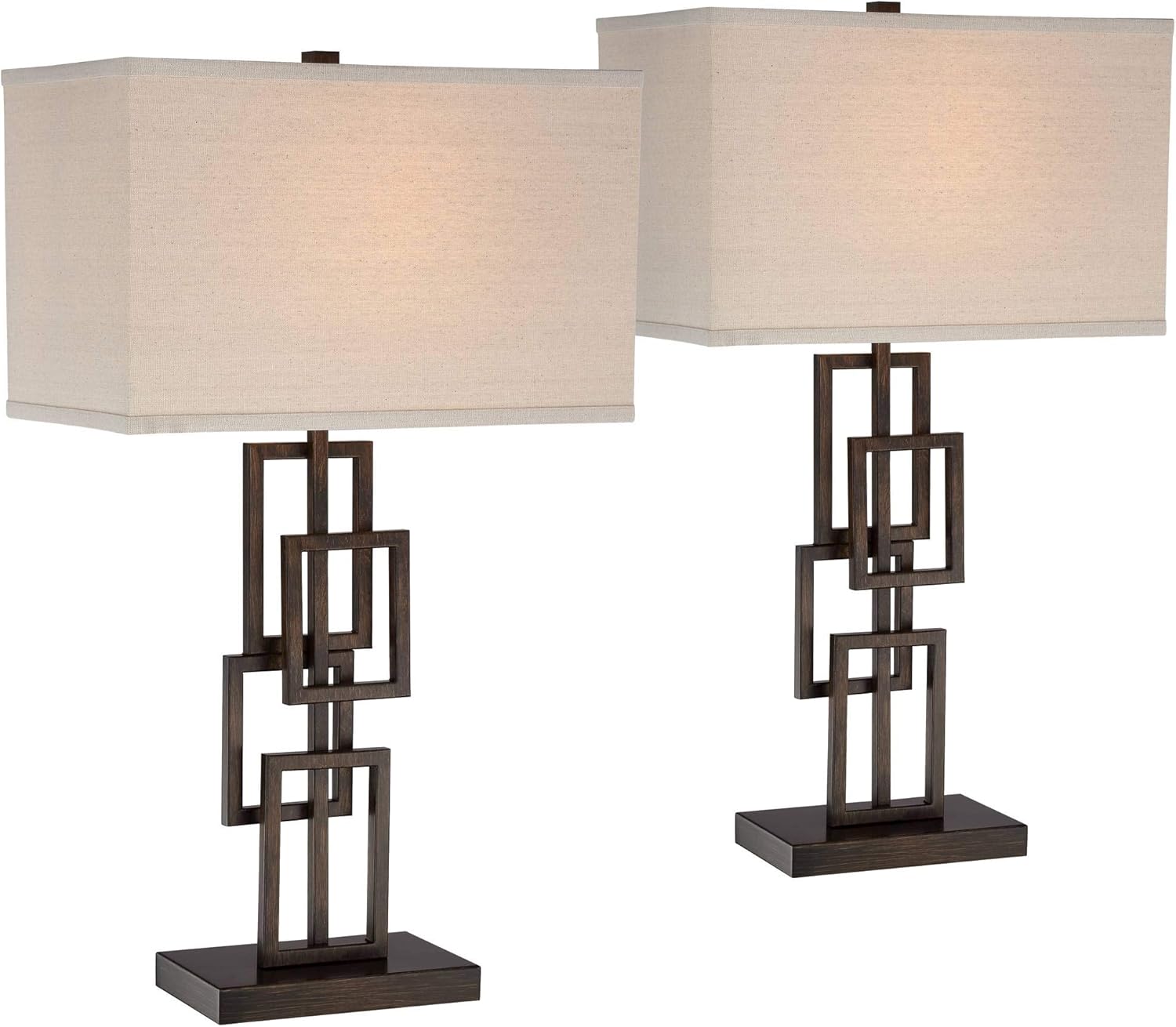 Linen Modern Gold Table Lamp — 2" — Two Set - Dark Bronze