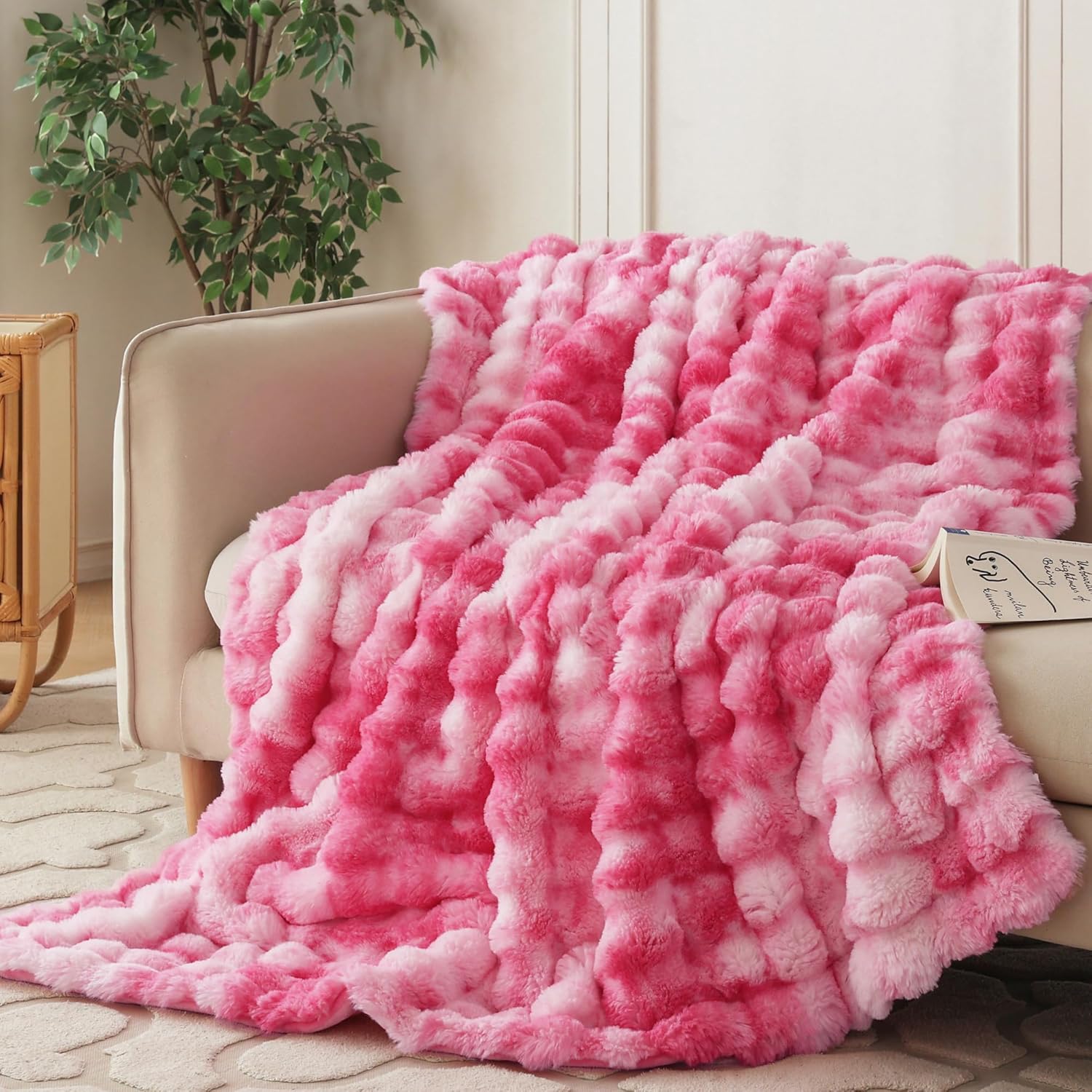 Beige Throw Pillow — 60" — Tie Dye Pink