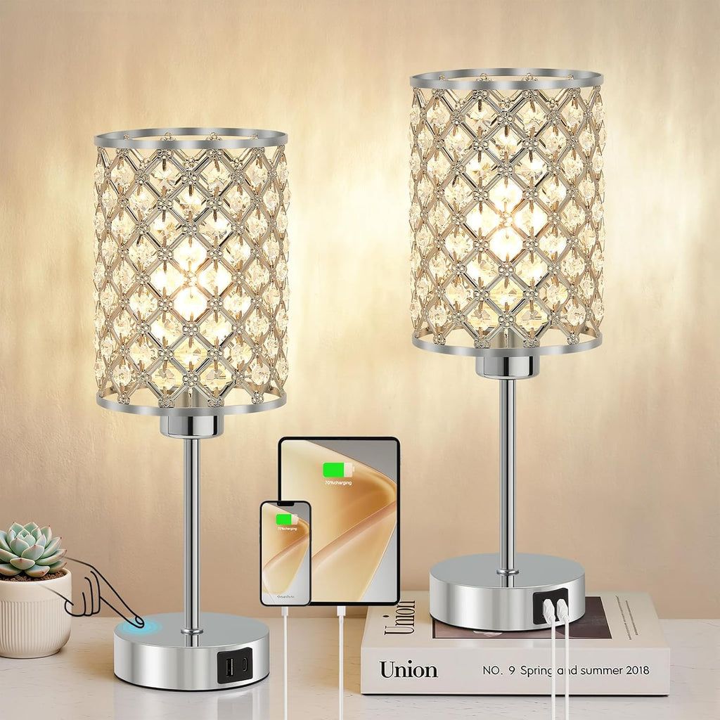 Dimmable Luxe Black Bedside Lamp — 14.75" — Silver-2