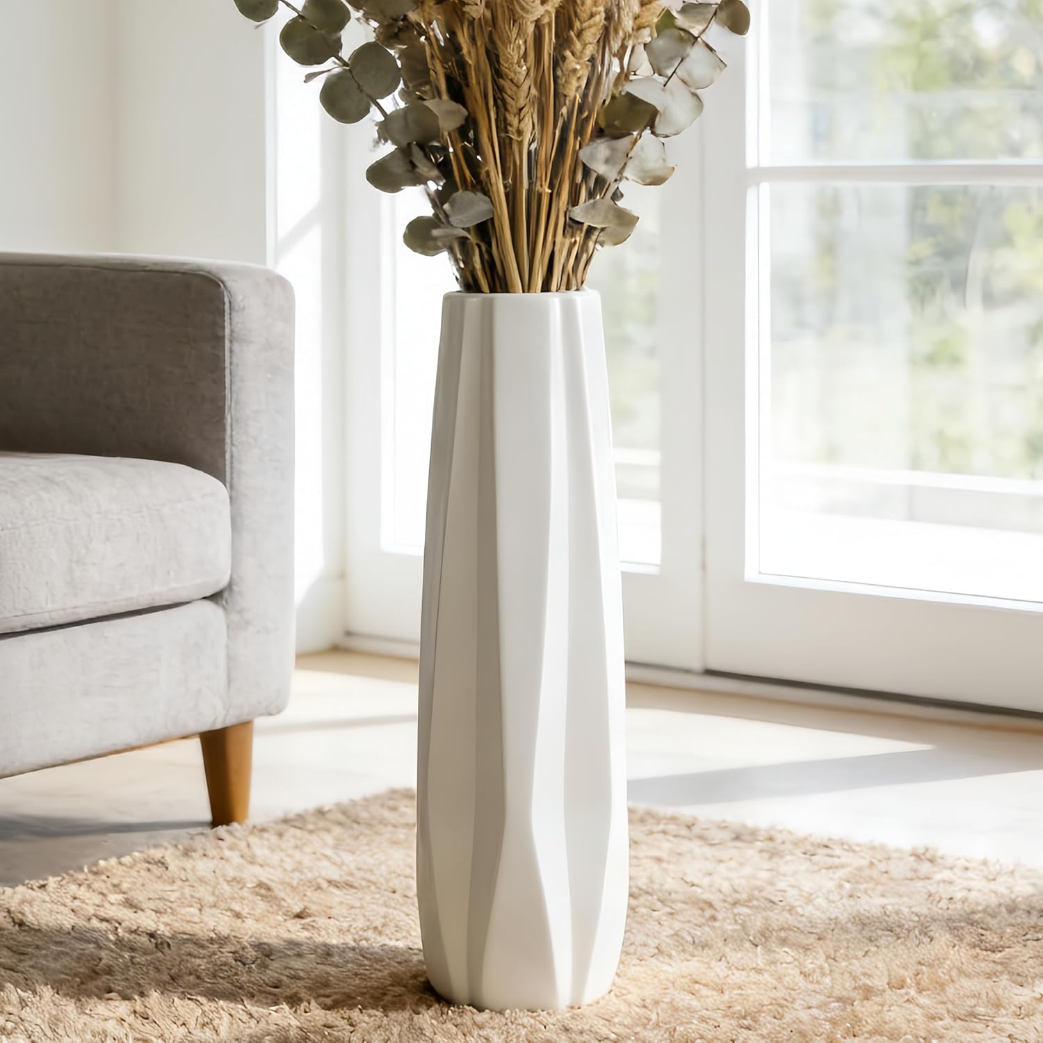 Farmhouse Ceramic Flower Vase — 17.7" — 5-stripes