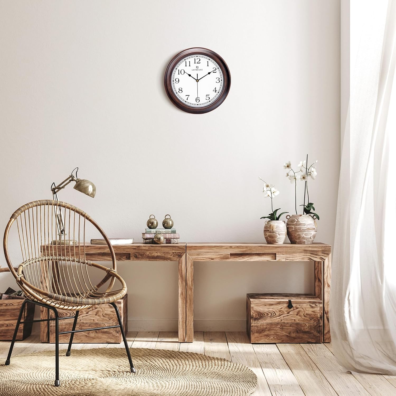 Battery Operated Farmhouse Brown Wall Clock — 12" - View 3