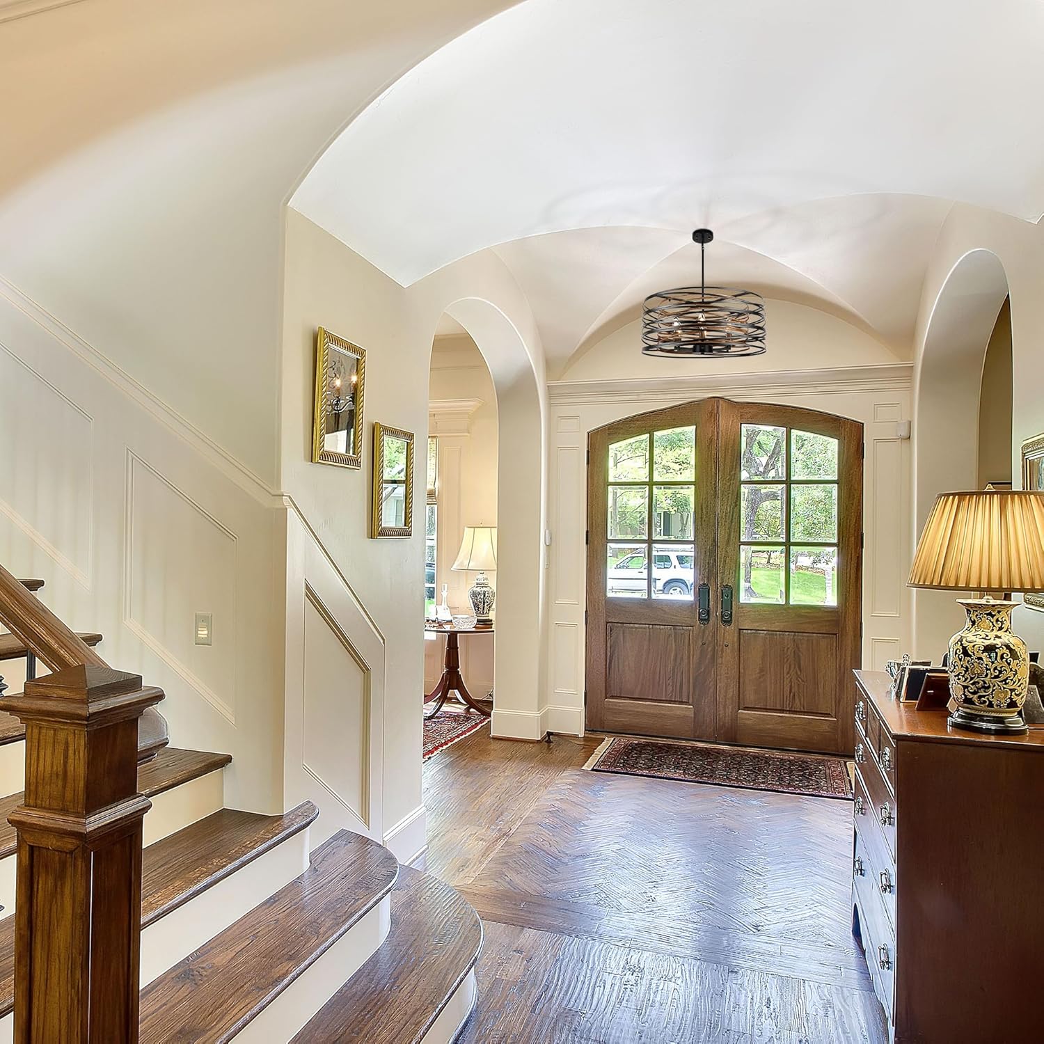 Round Farmhouse Black Chandelier — 6-Light - View 4