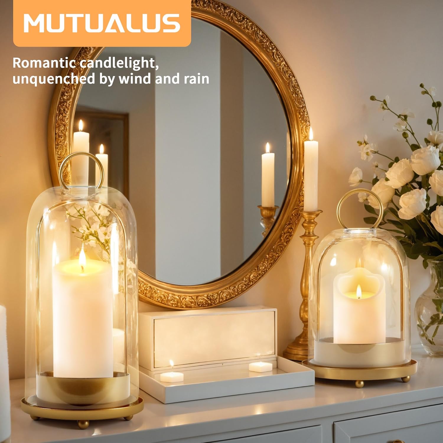 Vintage Farmhouse Gold Pillar Candle - View 5