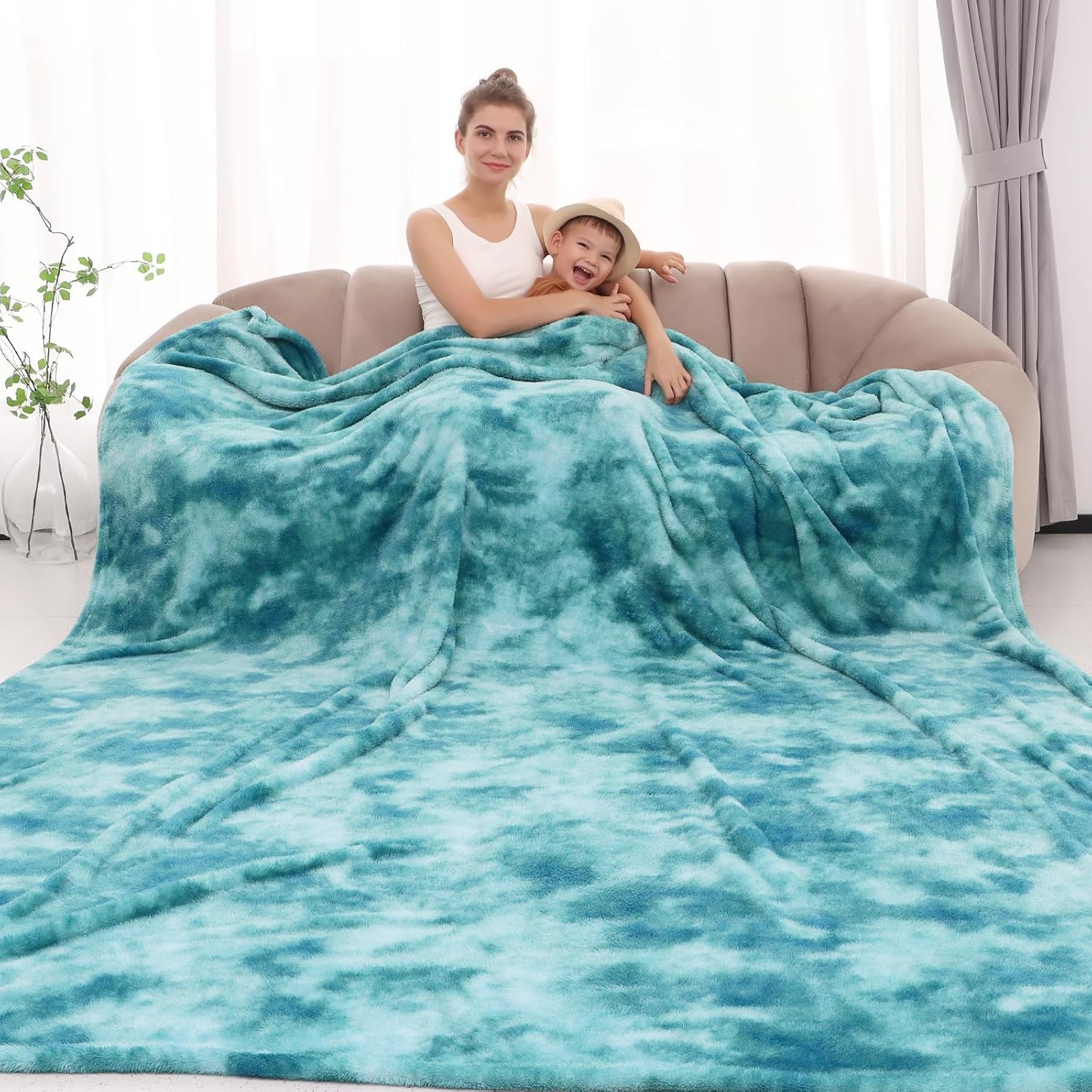 Luxe Blue Throw Pillow — 50" — Lightblue Tie Dye Blanket