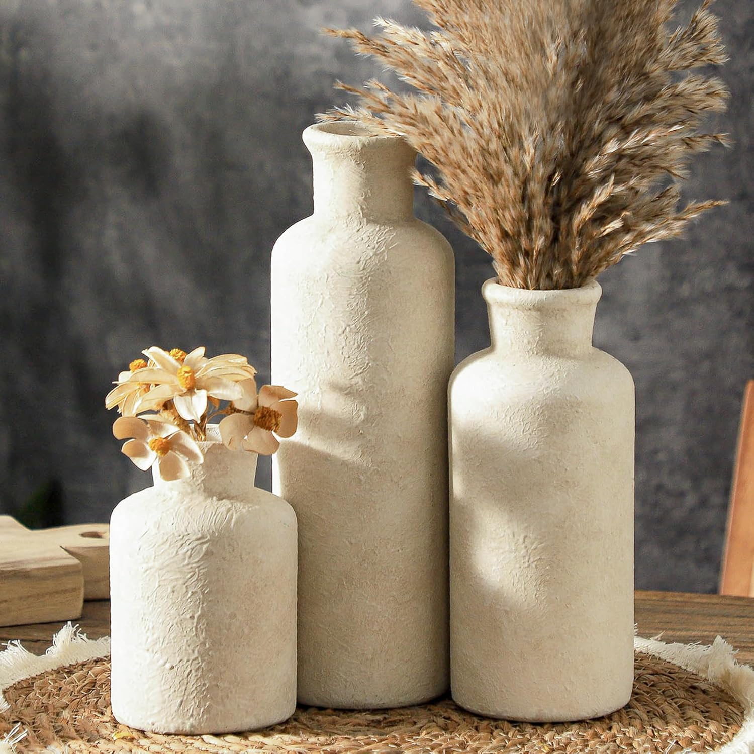 Vintage Farmhouse Blue Flower Vase — Set of 3 — 007 Rustic - White