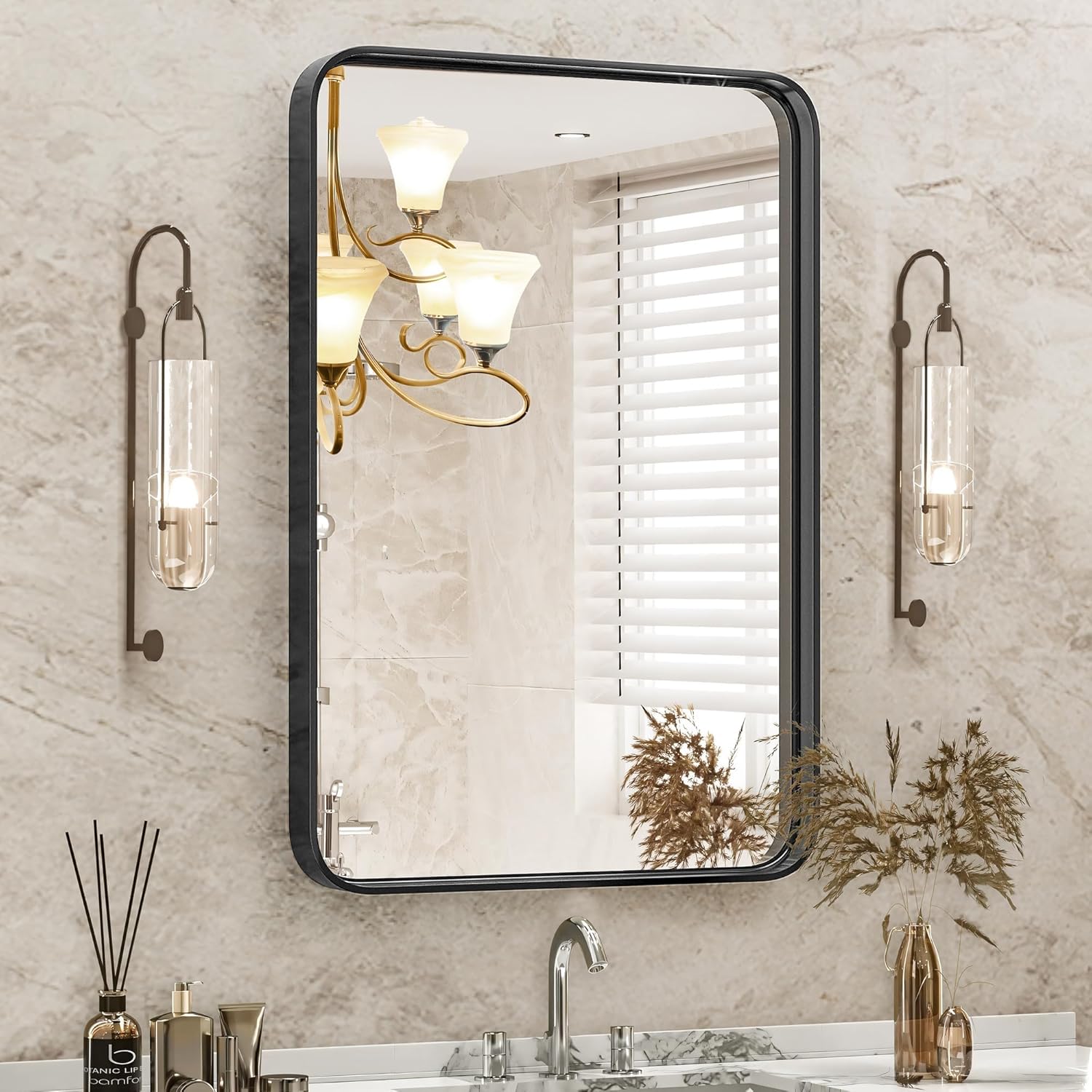 Black Round Mirror — 24" — Matte Black
