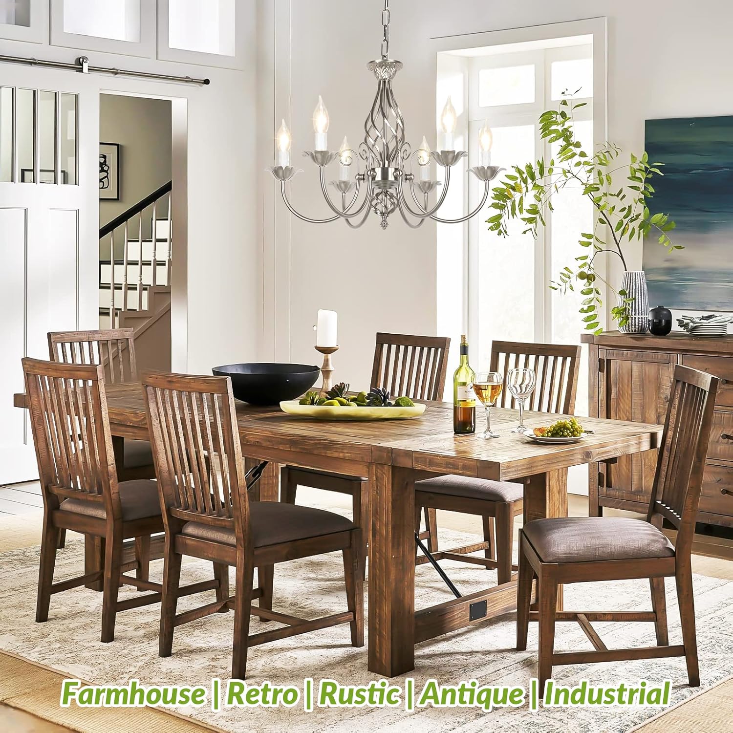 Farmhouse Black Chandelier — 6-Light - View 2